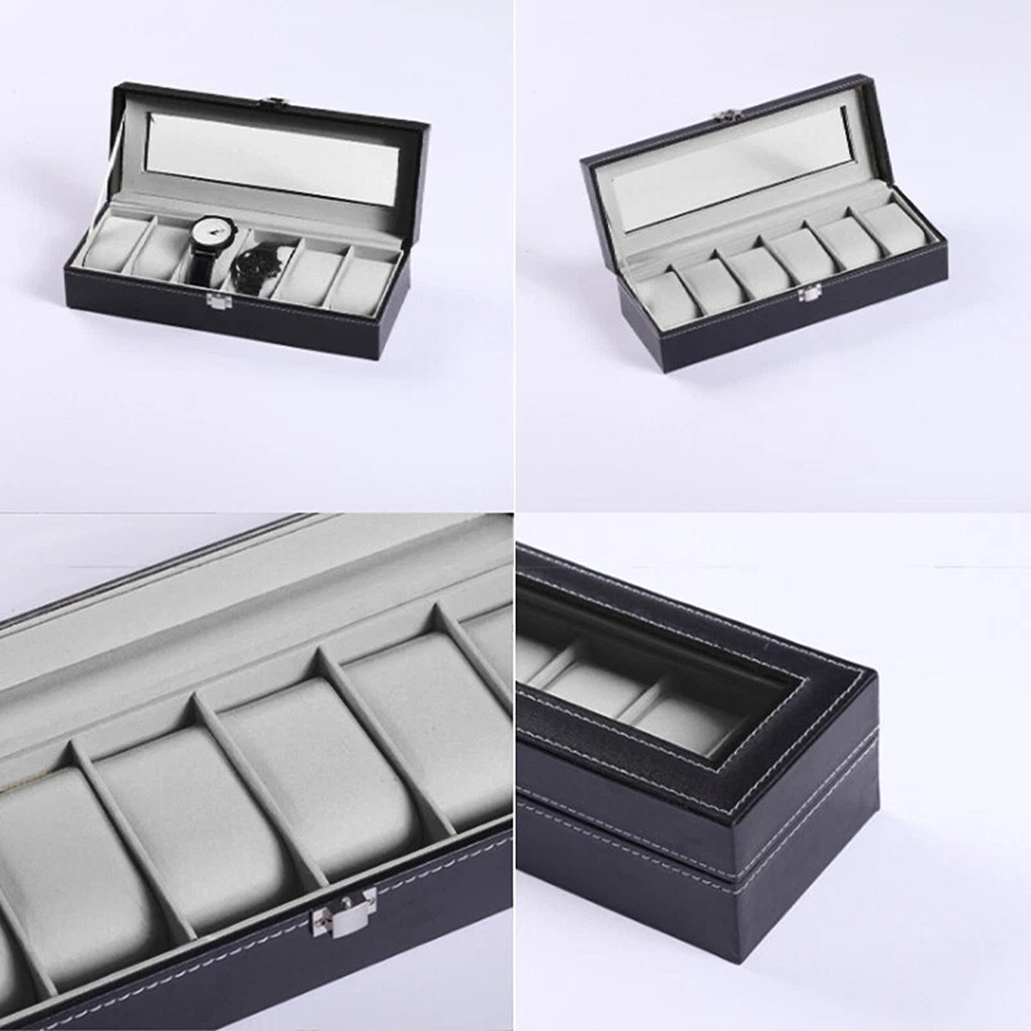 Leather Watch Display Storage Box for 6 Watches