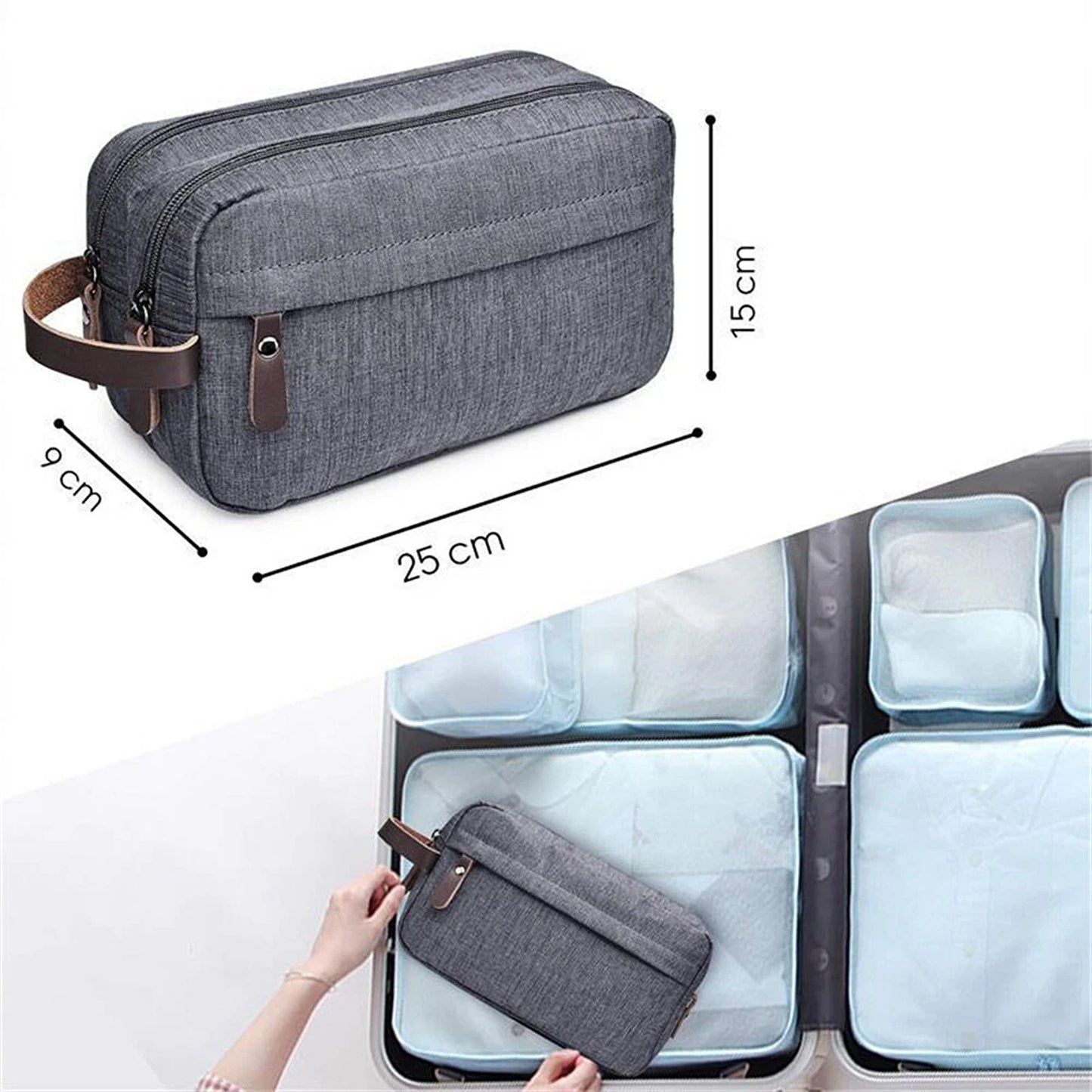 Navy Blue Compact Toiletry Bag for Travel and Gym