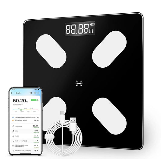 Bluetooth Smart Body Fat Scale with USB Charging and 180kg Capacity