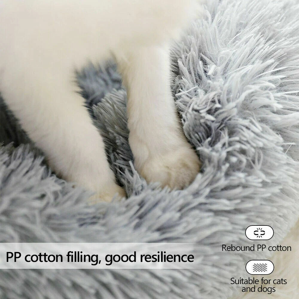 Brown Soft Plush Calming Pet Bed for Dogs and Cats