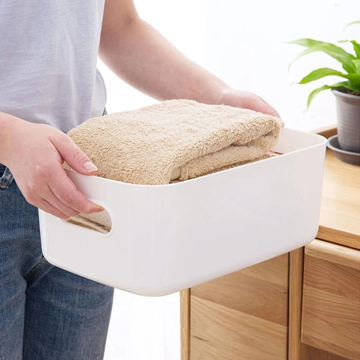 Plastic Storage Basket with Carry Handle for Organization