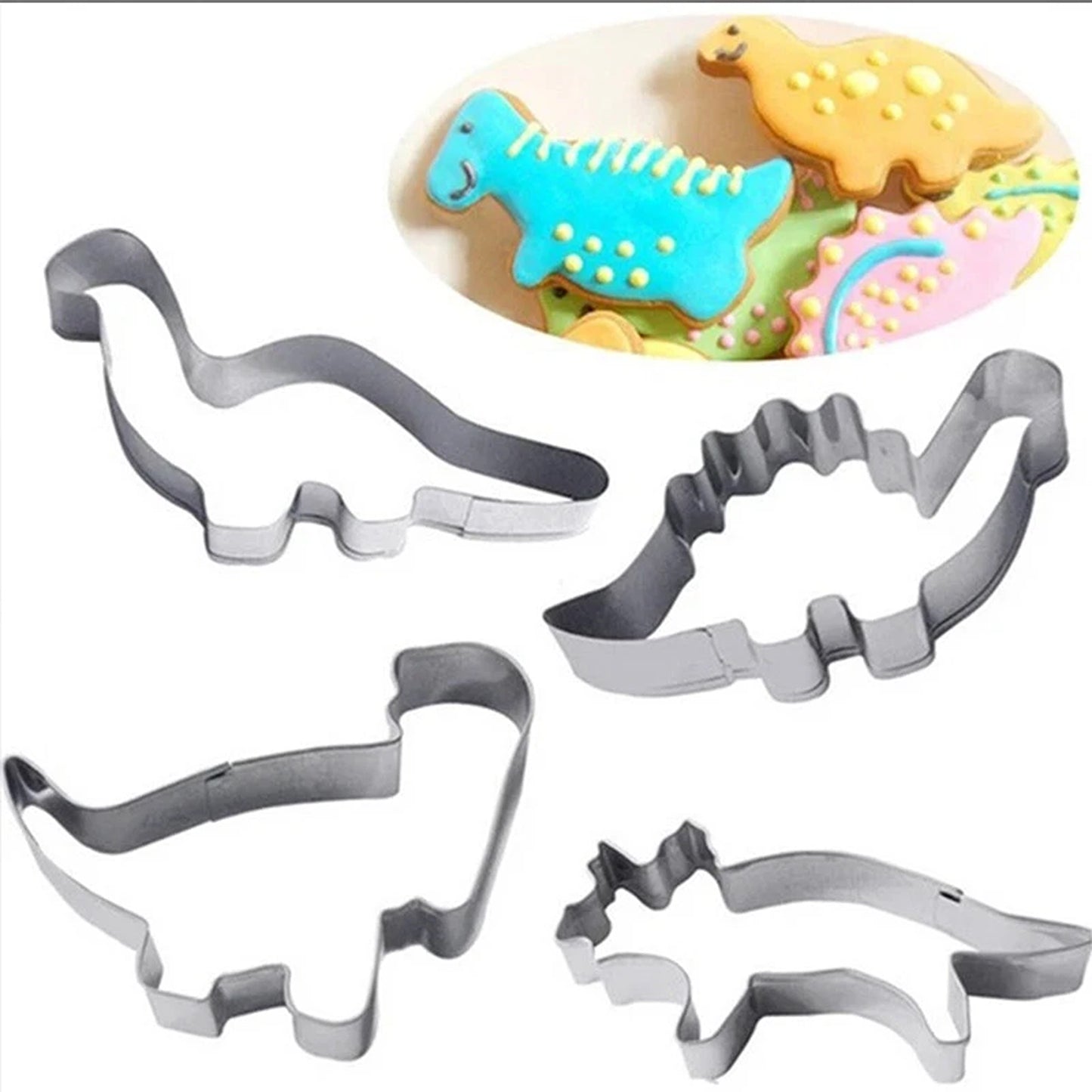 4 Pack Stainless Steel Dinosaur Cookie Cutters for Baking and DIY