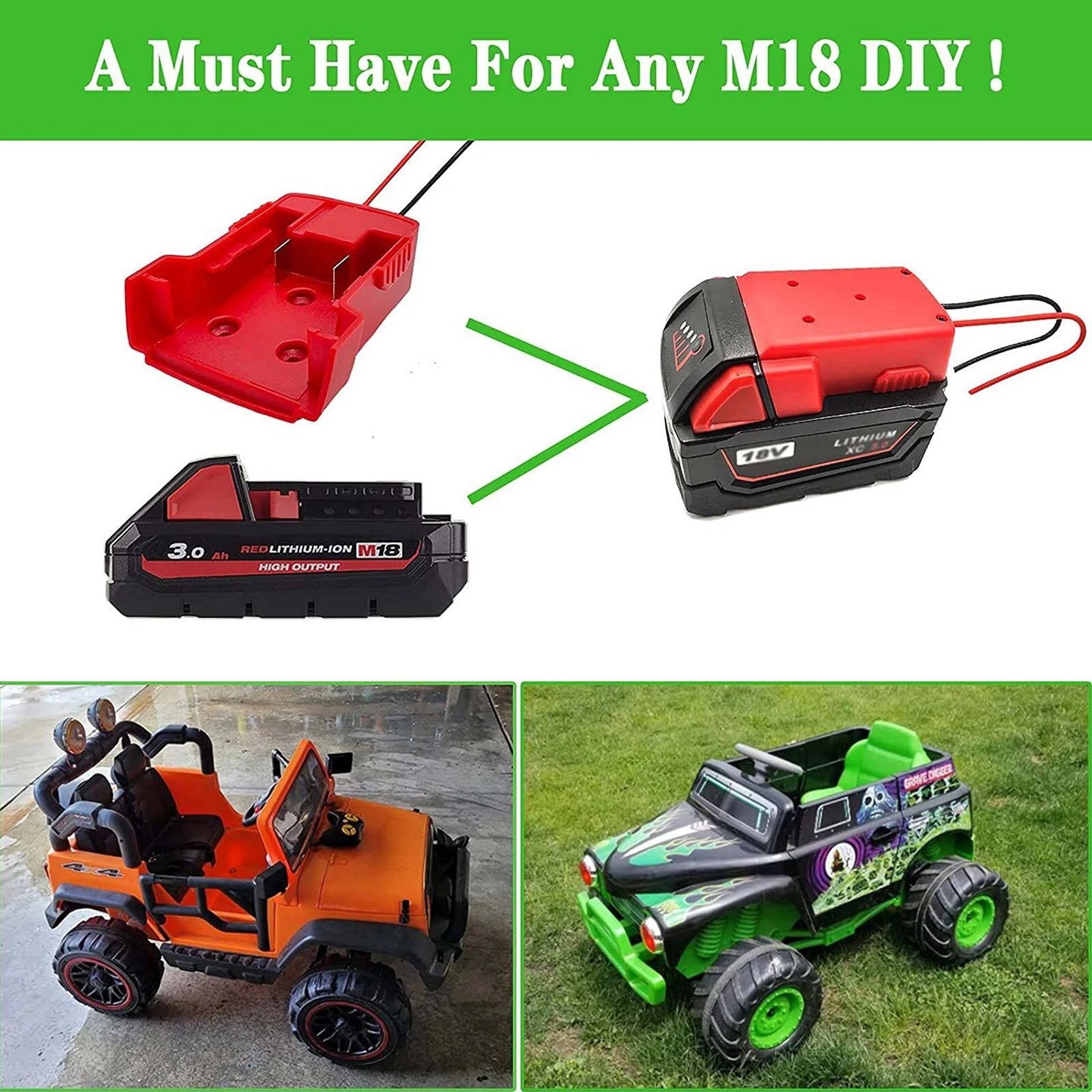 Battery Adapter For Milwaukee M18 18V Red