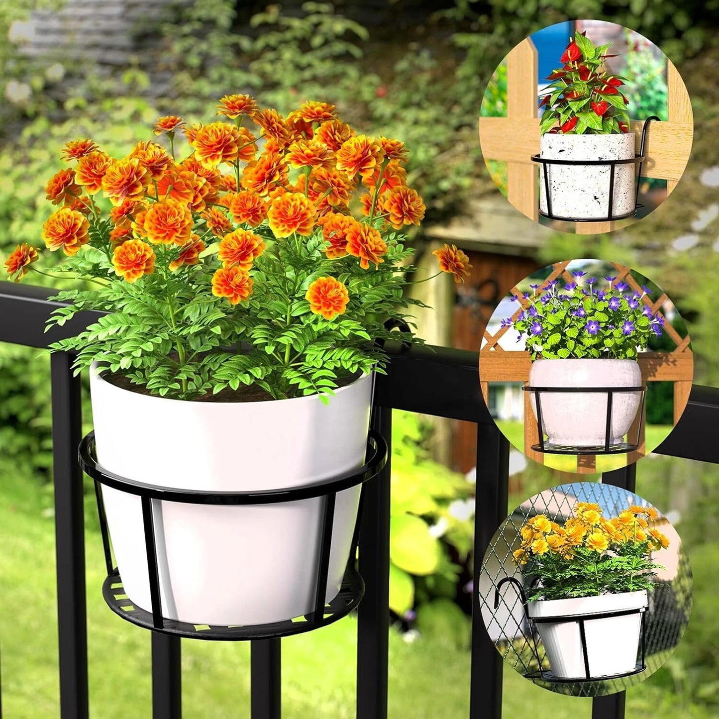 Hanging Metal Flower Holder Shelf Stand Basket Garden Storage 6x