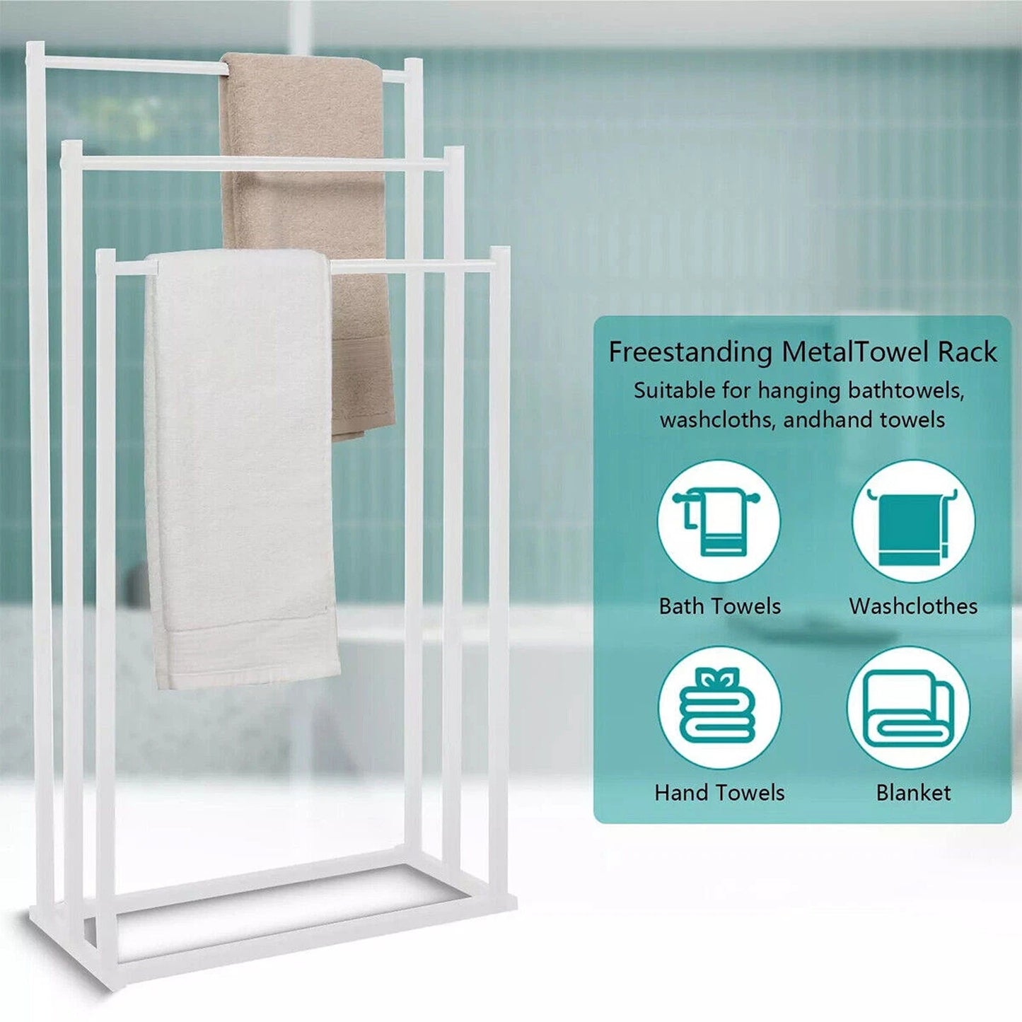 3 Tier Freestanding Metal Towel Rack with Drying Bars