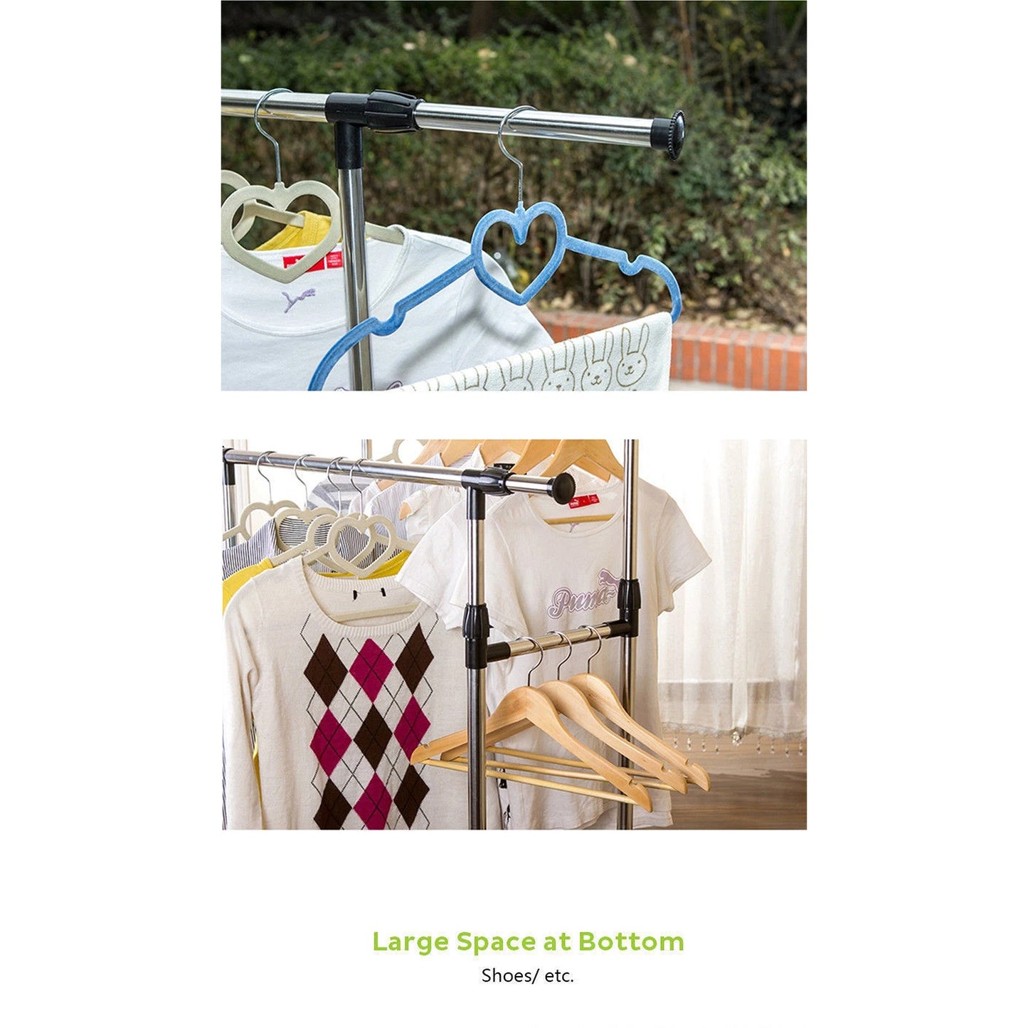 Double Clothes Stainless Steel Rack Hanger Adjustable Garment Coat Holder
