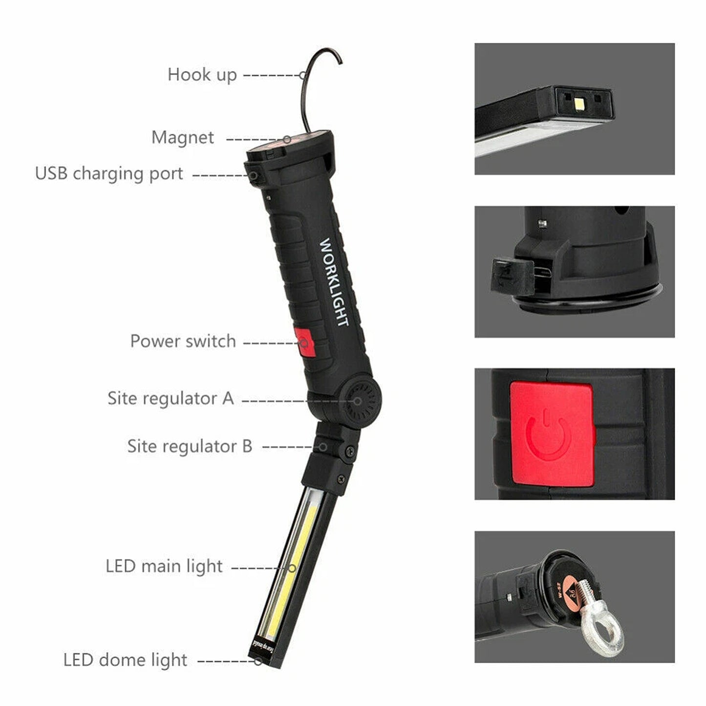 Rechargeable COB LED Hand Torch with Magnetic Base