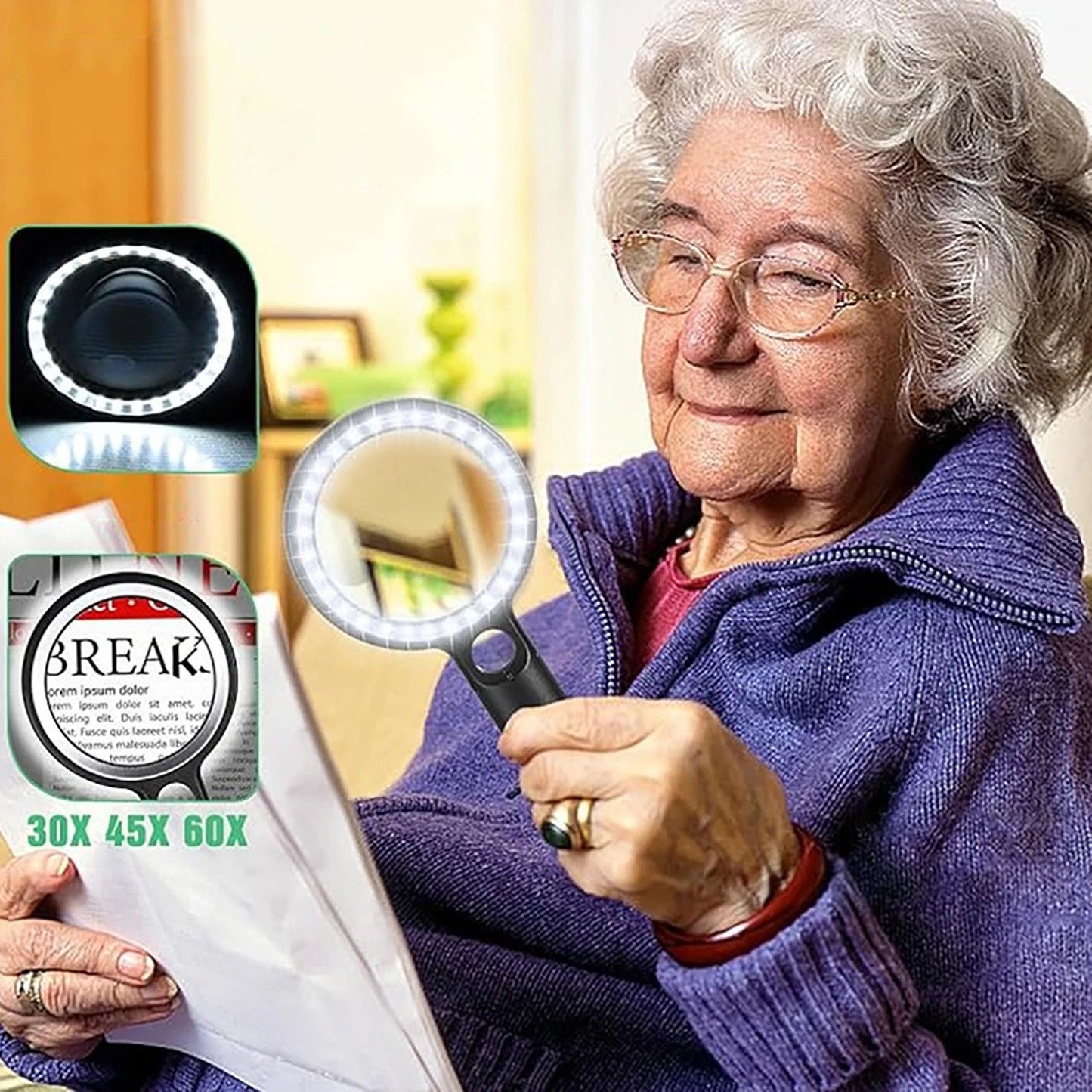 LED Magnifying Glass with 10x 20x 45x Zoom for Reading and Inspection