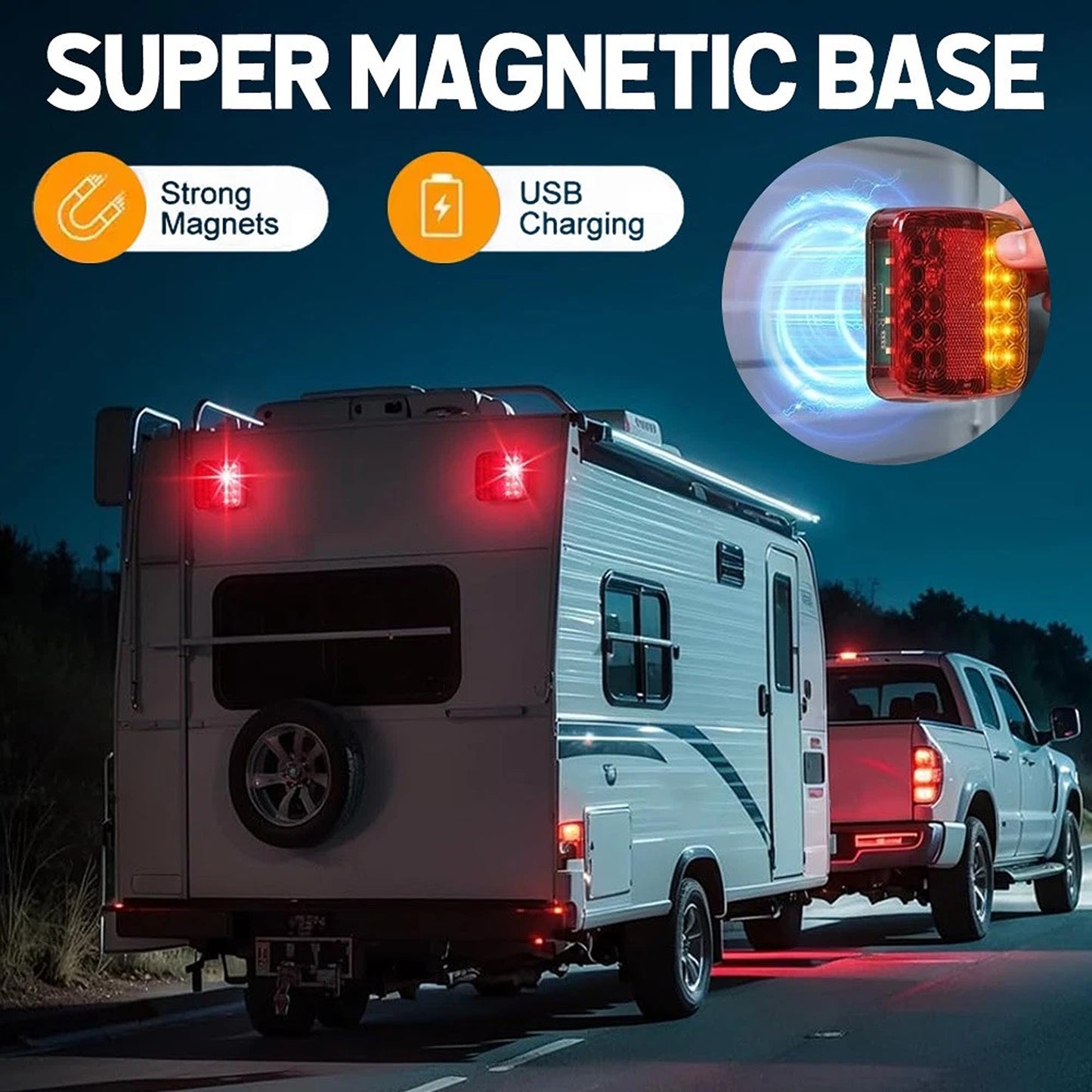 2 Pack Wireless Magnetic Rechargeable LED Trailer Tail Light Kit