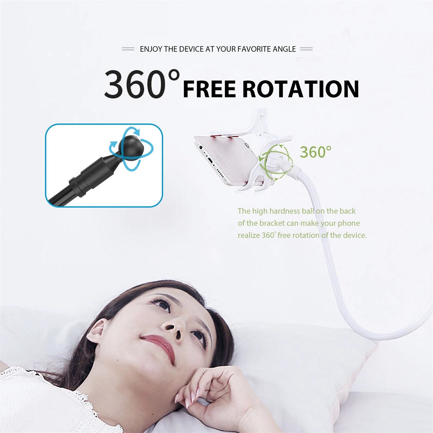 Flexible Mobile Phone Holder with Clip Mount for Bed and Desk