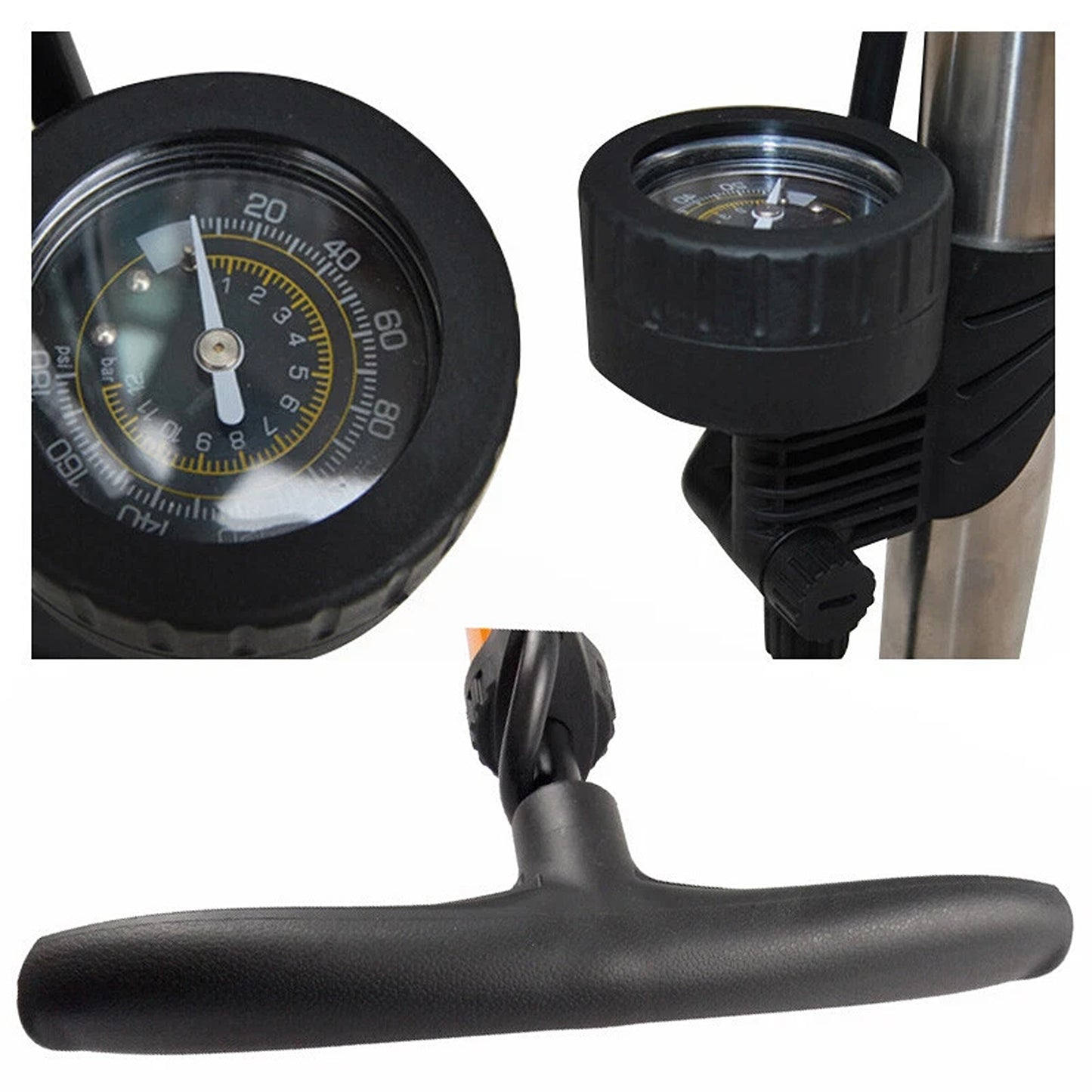 160 PSI High Pressure Bicycle Air Pump Alloy Floor Dual Valve Gauge