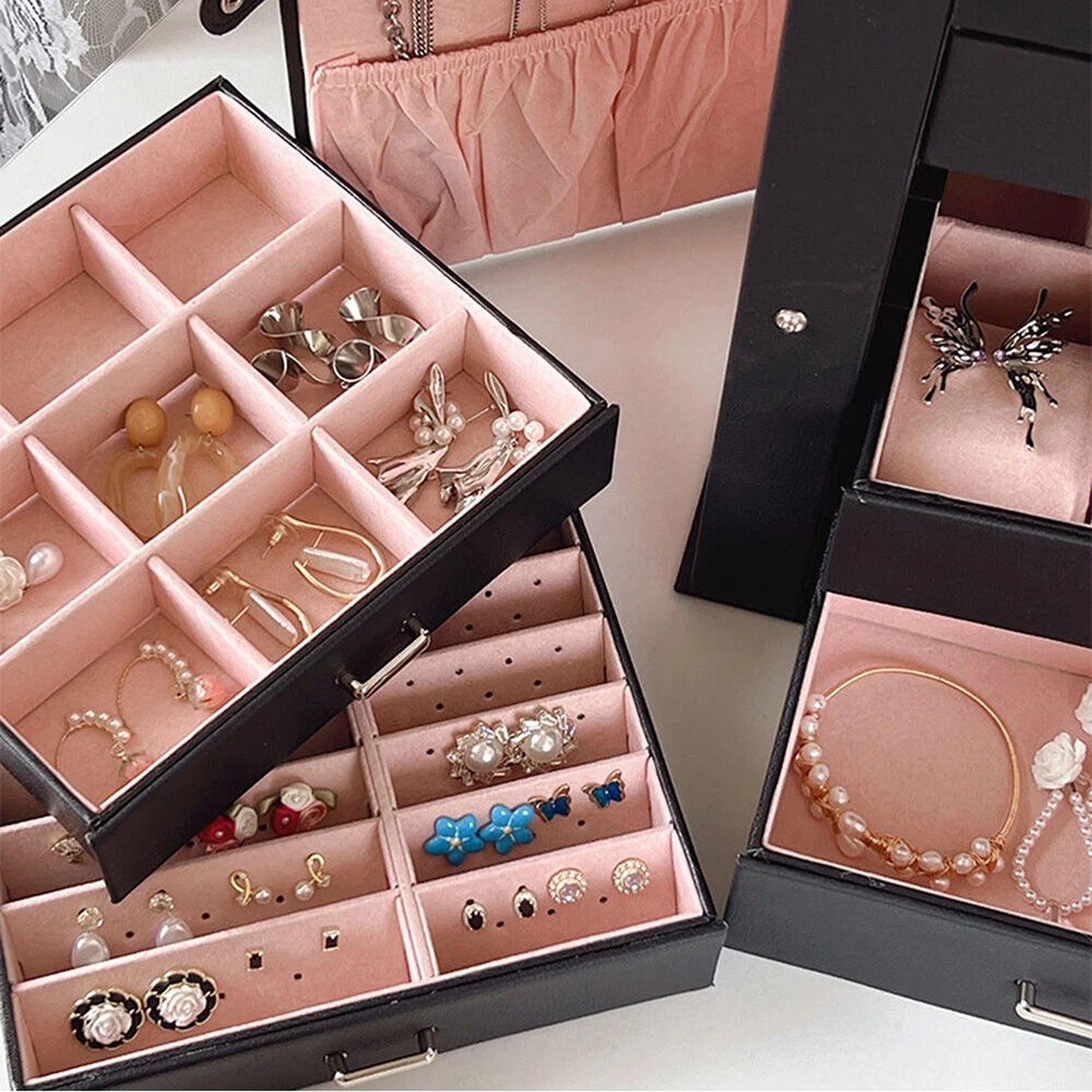 Large Leather Jewellery Organizer Case for Travel and Storage