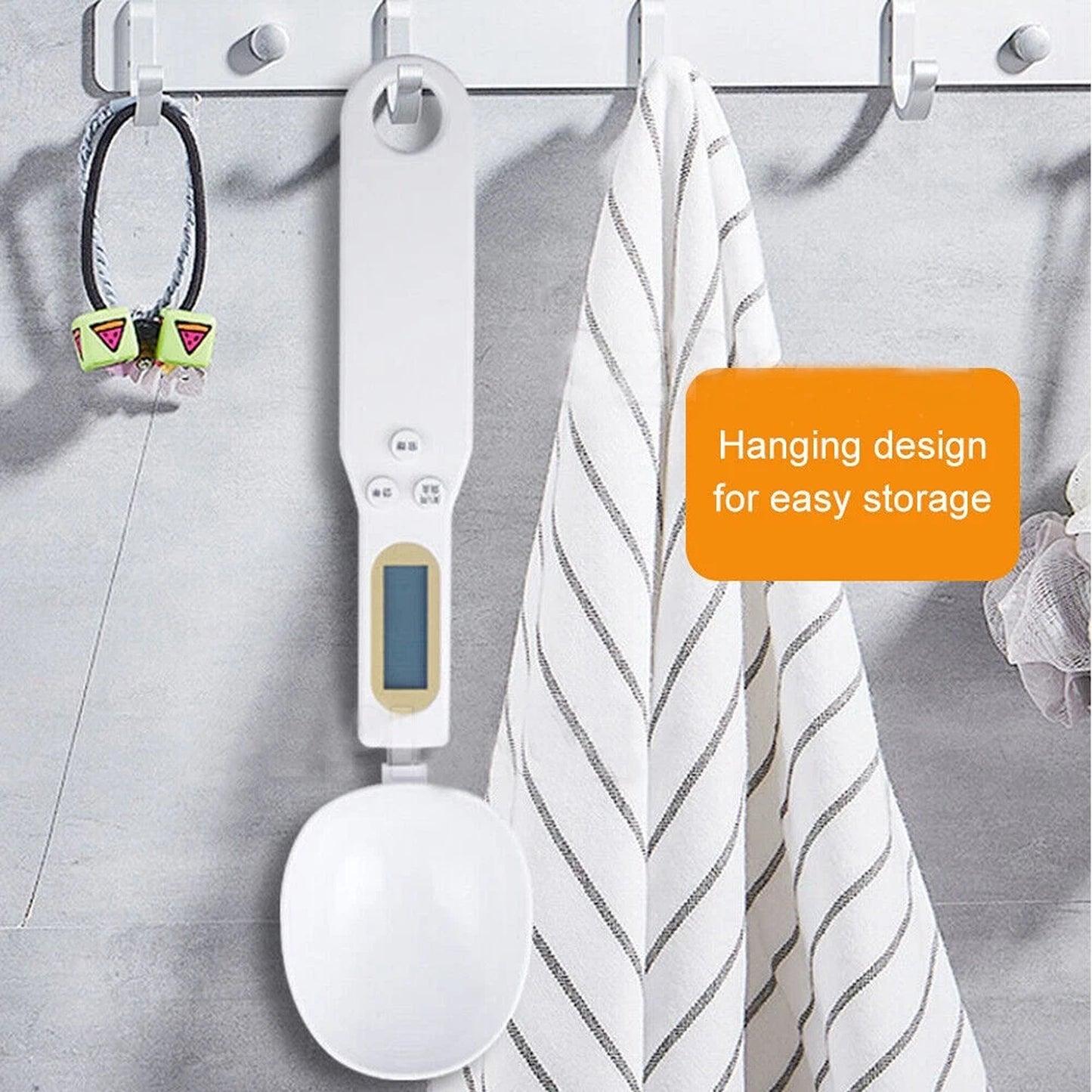 White Digital Measuring Spoon Scale with LCD Display for Kitchen