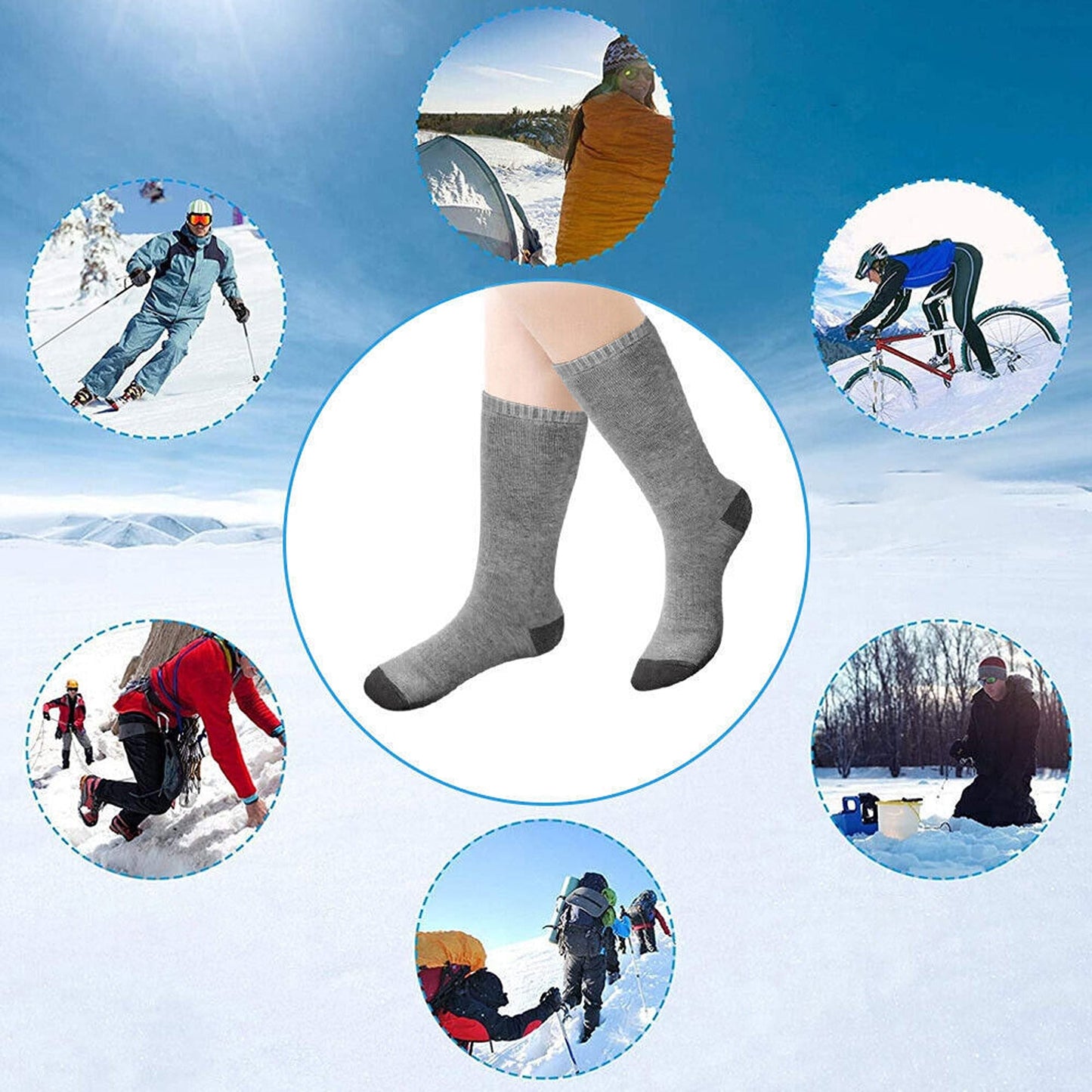 Electric Heated Socks Boot Warmer USB Rechargeable - Grey
