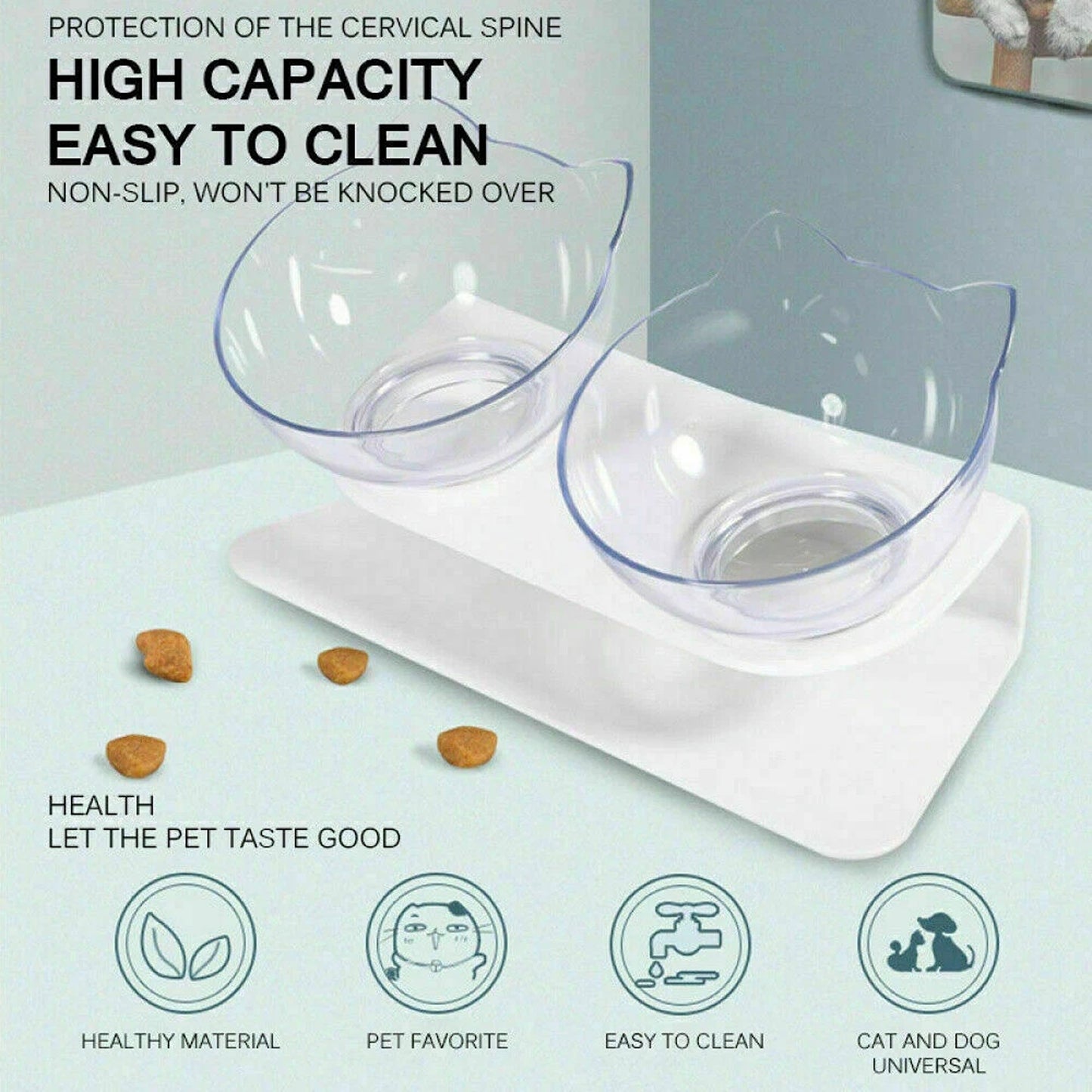 Double Raised Pet Bowls Stand Elevated Food Water Feeder for Cats Dogs