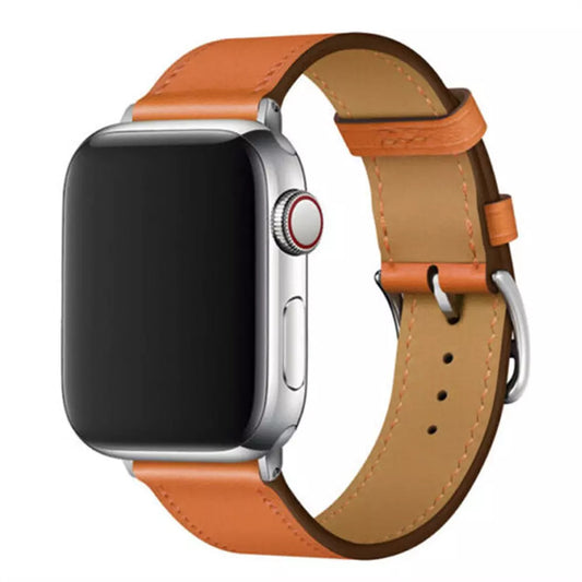 Genuine Leather Strap for Apple Watch Series 8 7 6 5 4 3 SE - Orange