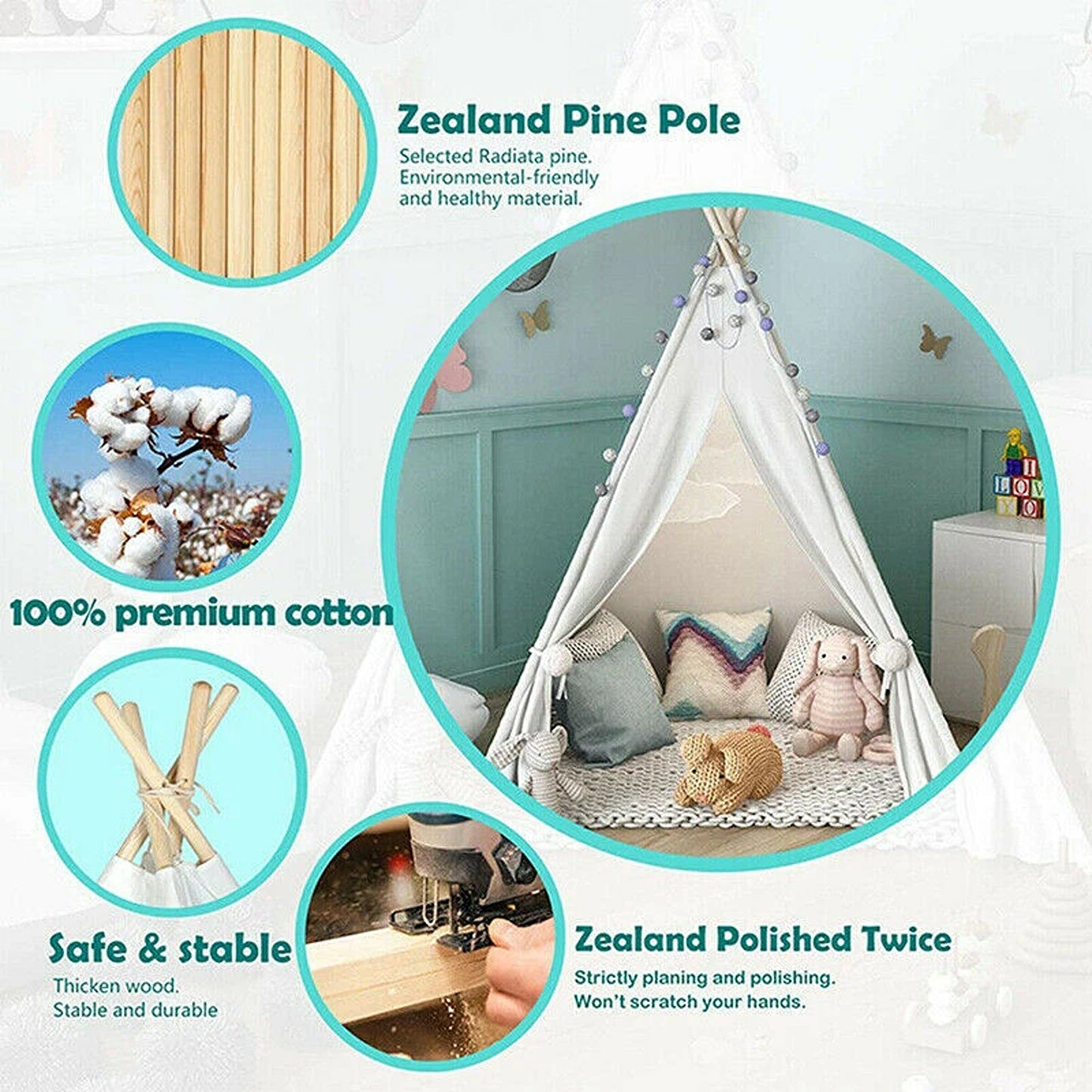 Large Cotton Canvas Teepee Tent Playhouse for Children Boys and Girls