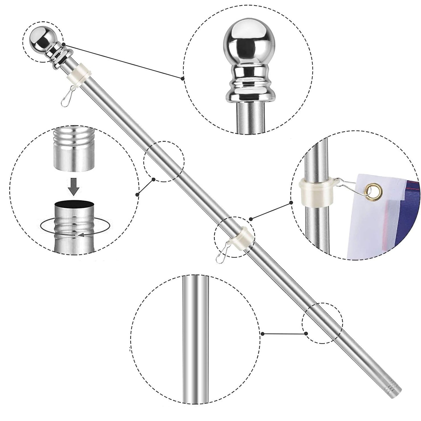 Aluminum Australian Flagpole Kit Holder Set