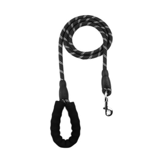 Nylon Dog Leash Heavy Duty with Padded Handle and Reflective Threads - Black