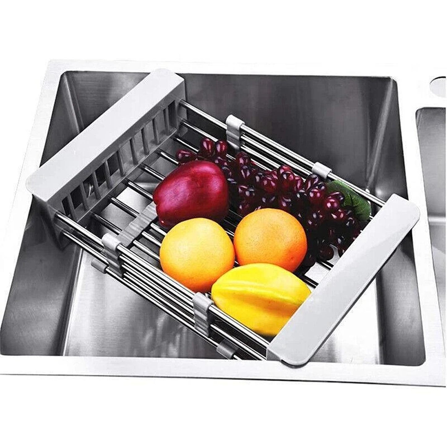 Stainless Steel Sink Drain Basket Dish Drying Rack Kitchen Organizer