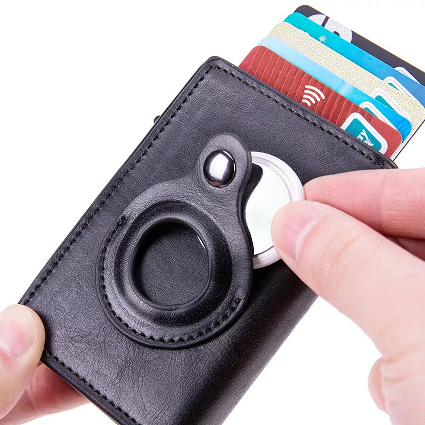 PU Leather Wallet with AirTag Holder Credit Card and Cash Case