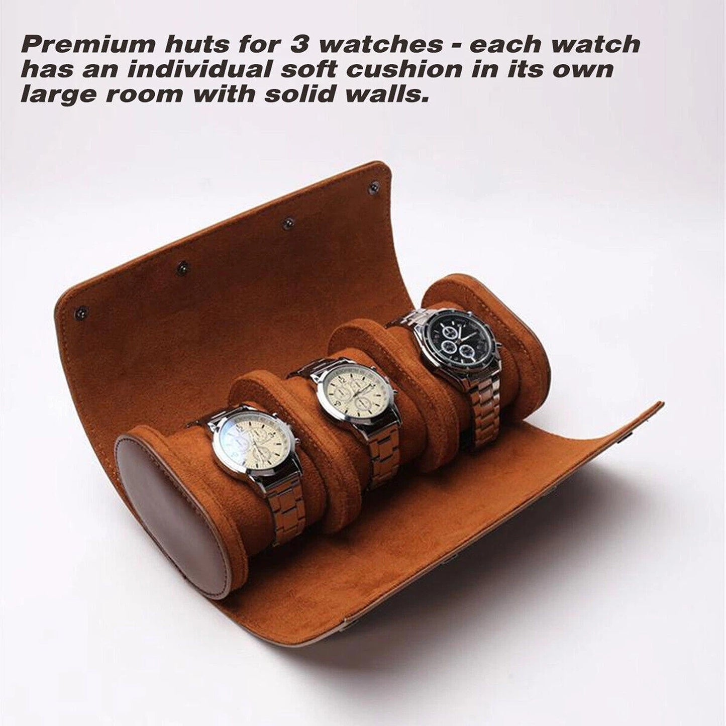 Leather Wristwatch Travel Organizer for 3 Watches