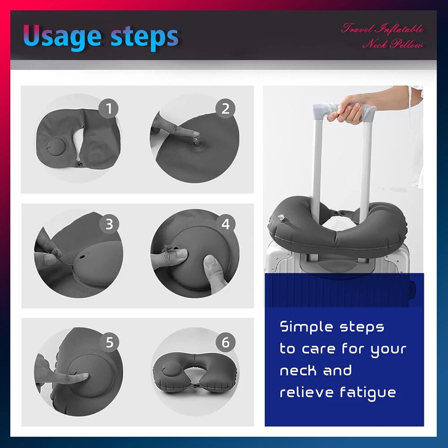 Portable Inflatable Travel Pillow U Shaped Neck and Head Cushion