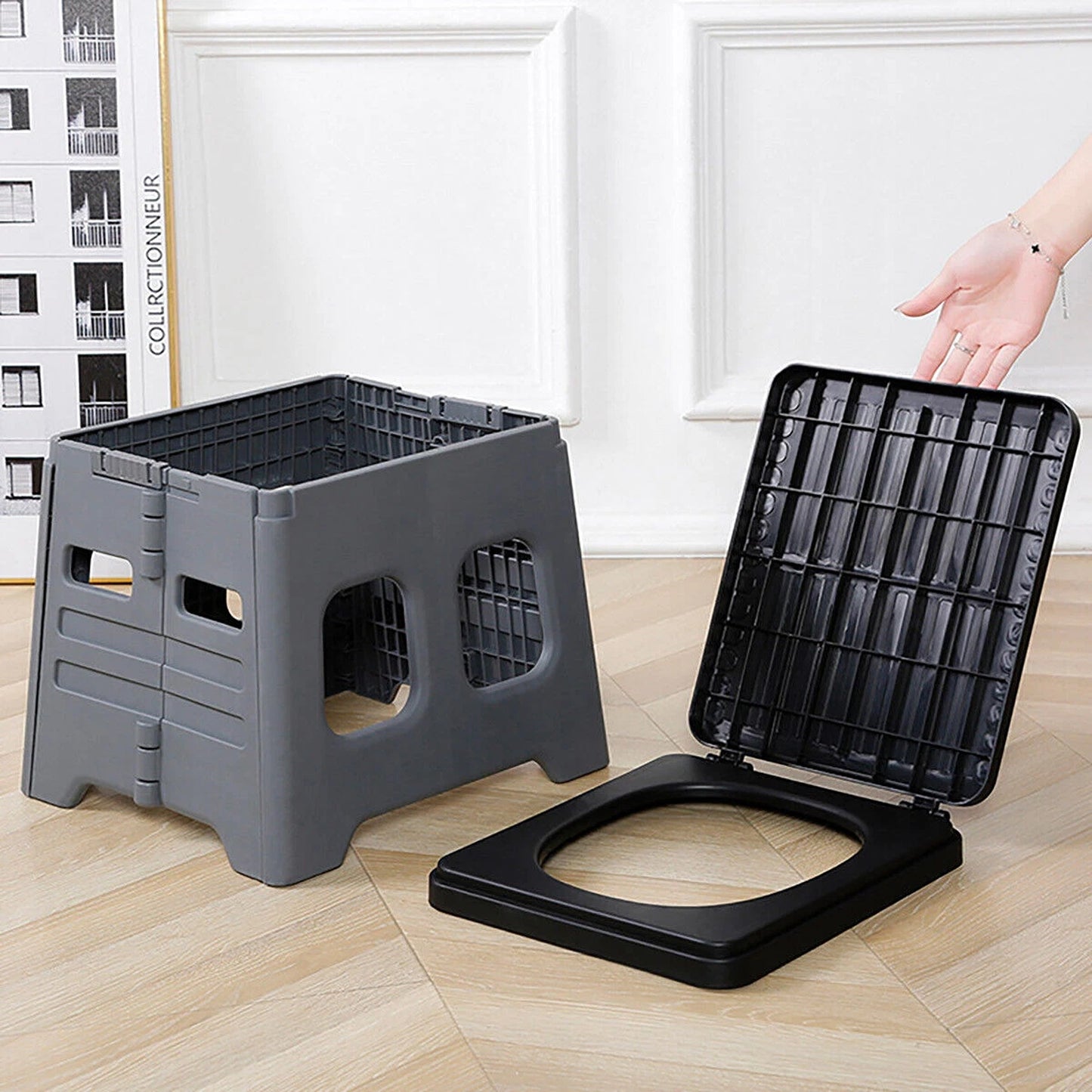 Grey Portable Folding Toilet Stool Seat for Camping and Hiking
