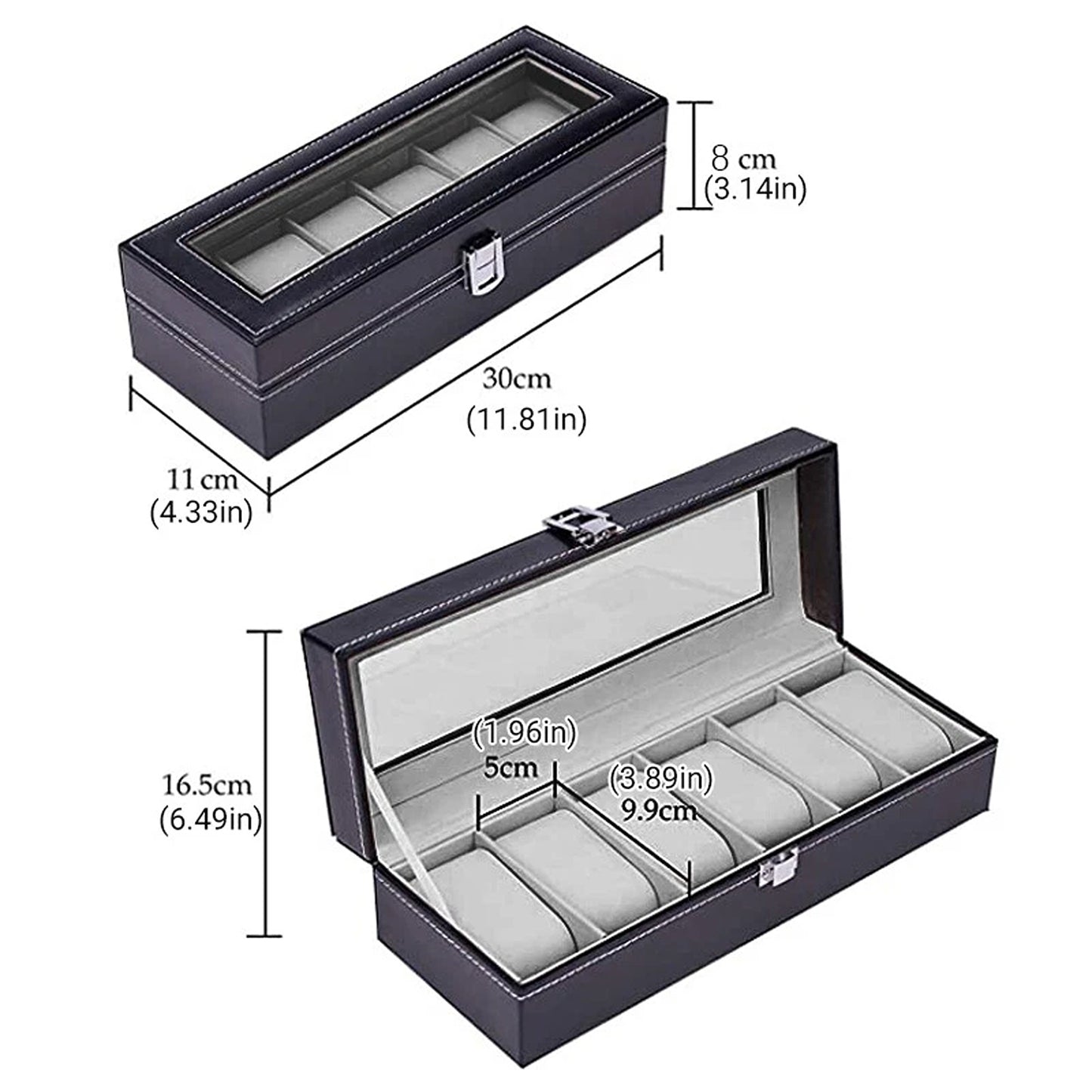 Leather Watch Display Storage Box for 6 Watches