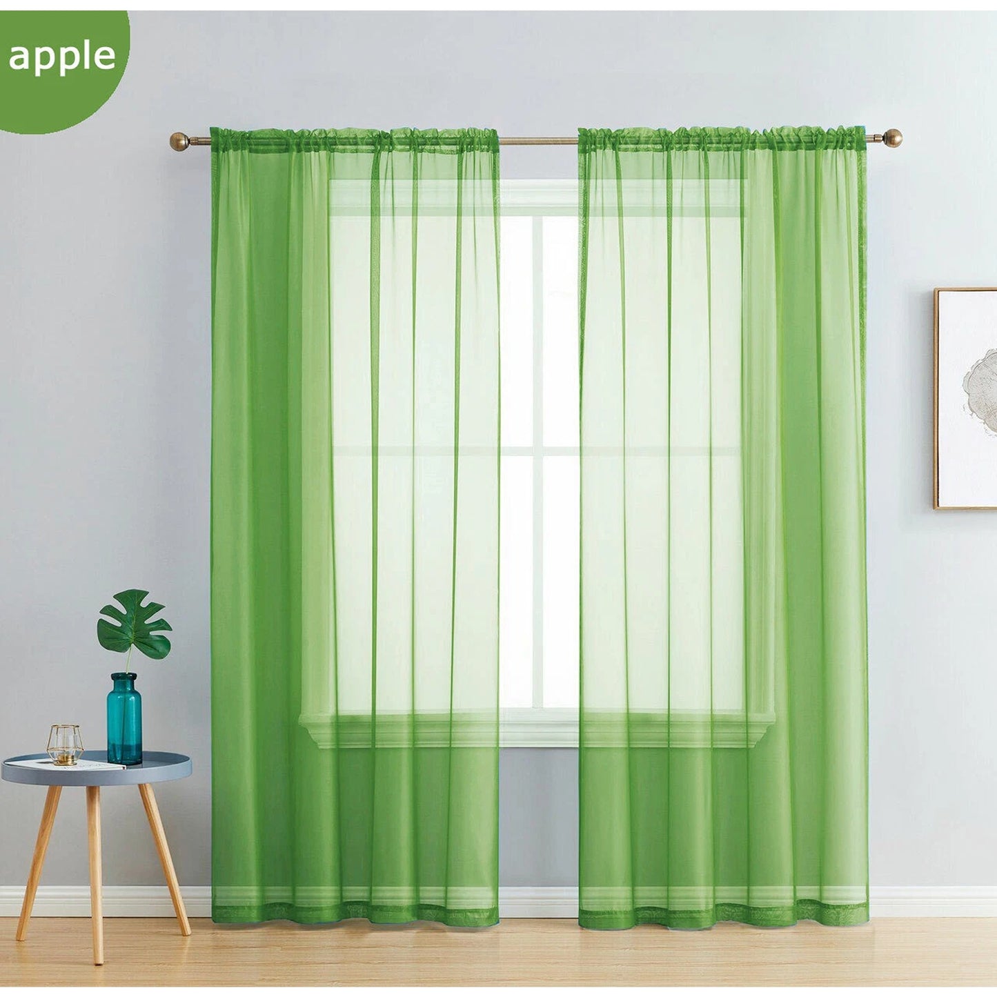 Lime Green 2 Panel Sheer Organza Voile Curtains Rod Pocket Window Drape 140x213cm