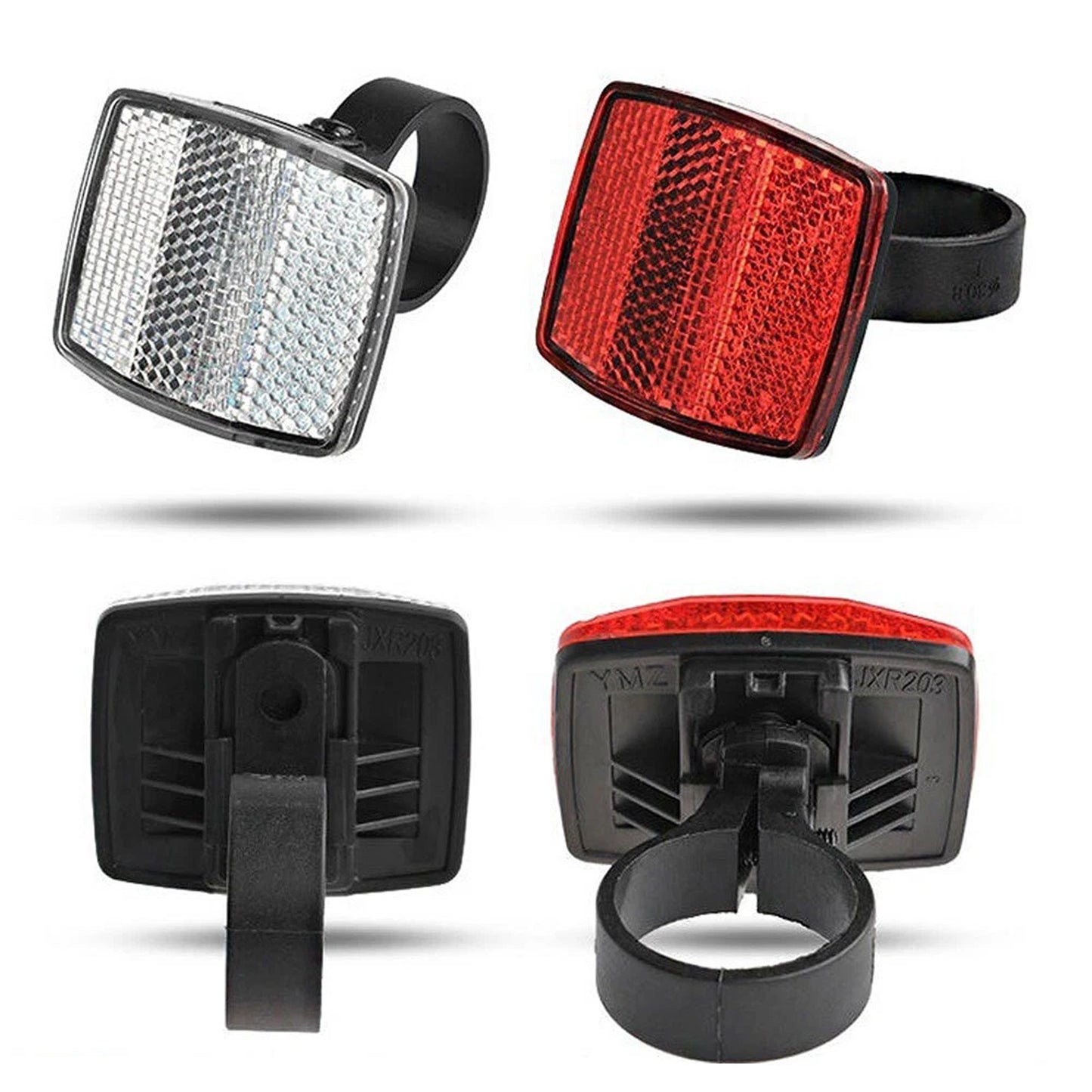 2PCS Bike Reflectors Front and Rear Handlebar Mount Red and White