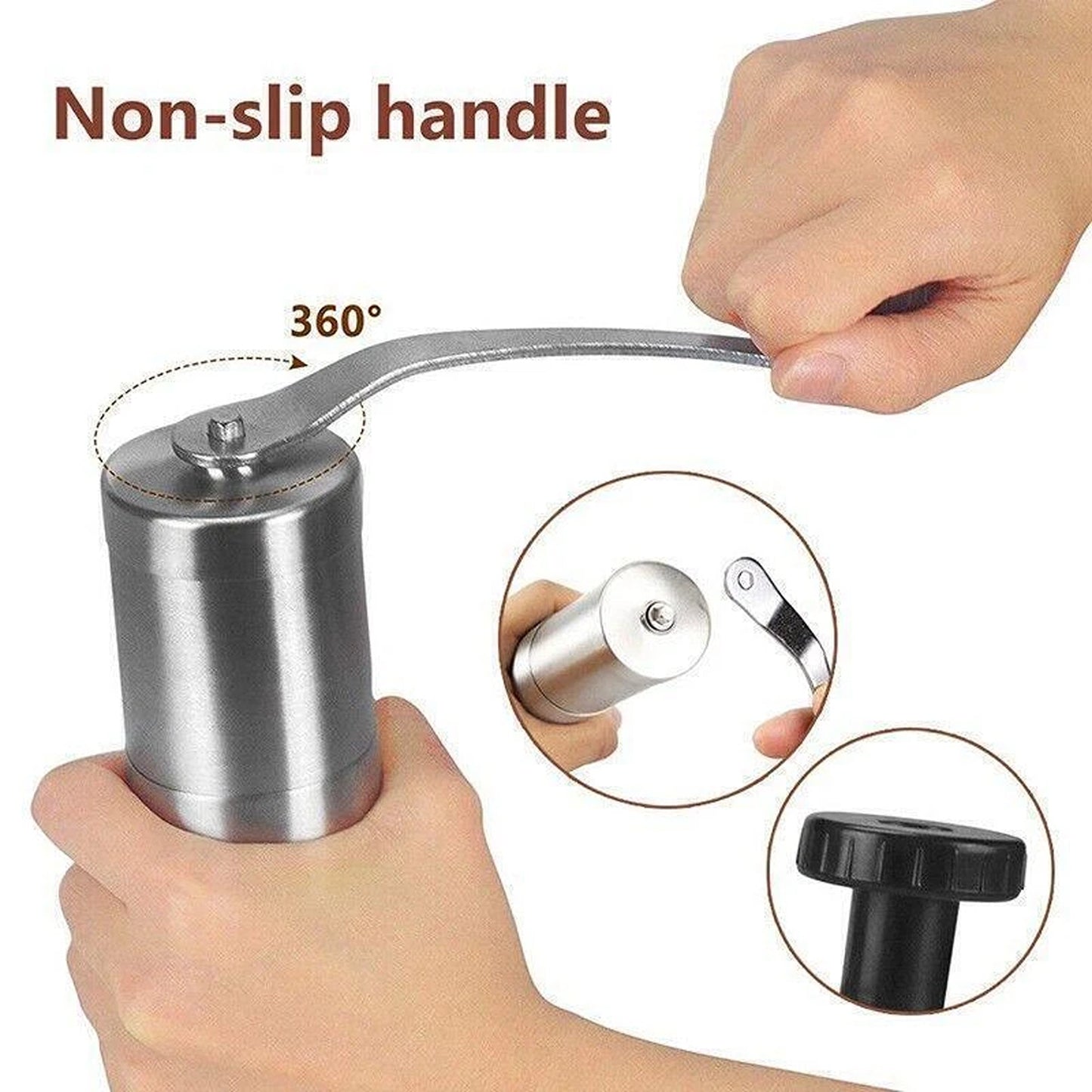 Manual Coffee Bean Grinder with Stainless Steel Body and Ceramic Burr