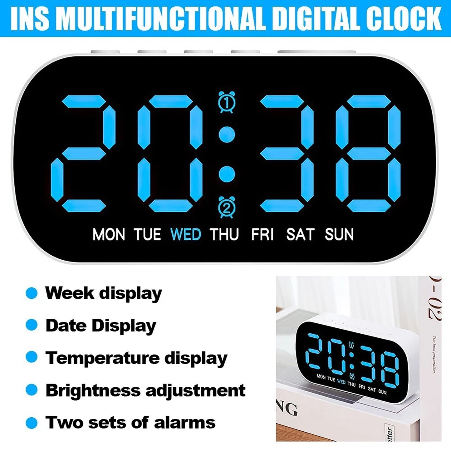 Digital LED Alarm Clock with Dual Alarm and Snooze Function