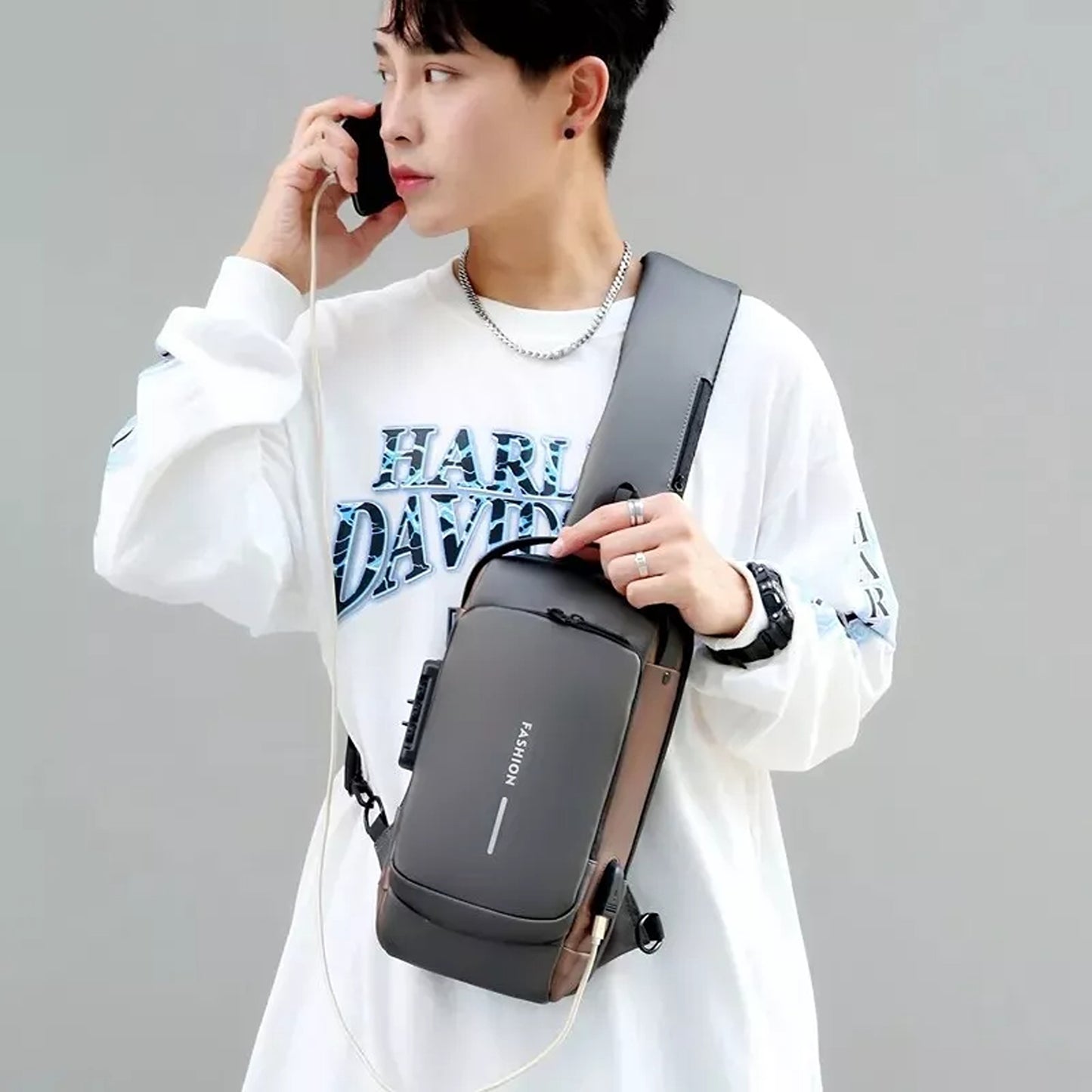 Crossbody Sling Bag for Men Anti Theft Backpack with USB Port