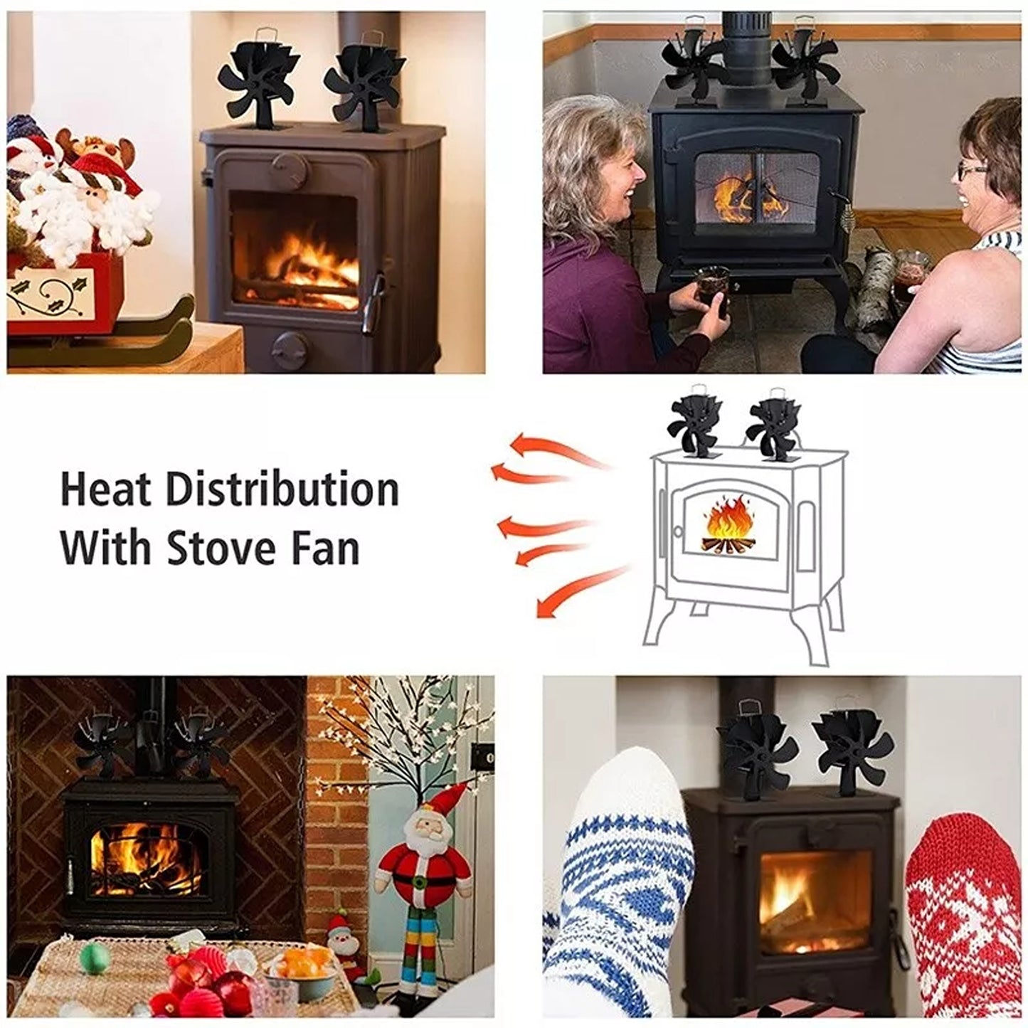 6 Blade Heat Powered Stove Fan for Wood Burner and Log Fire