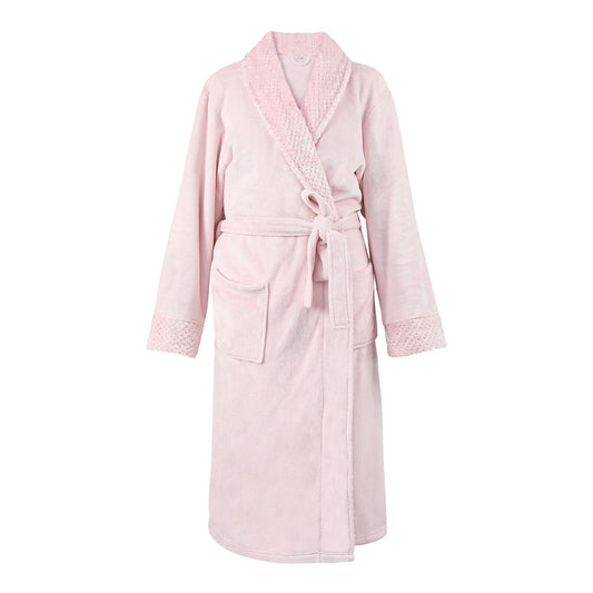 Light Pink Unisex Luxury Flannel Fleece Bath Robe for Men and Women