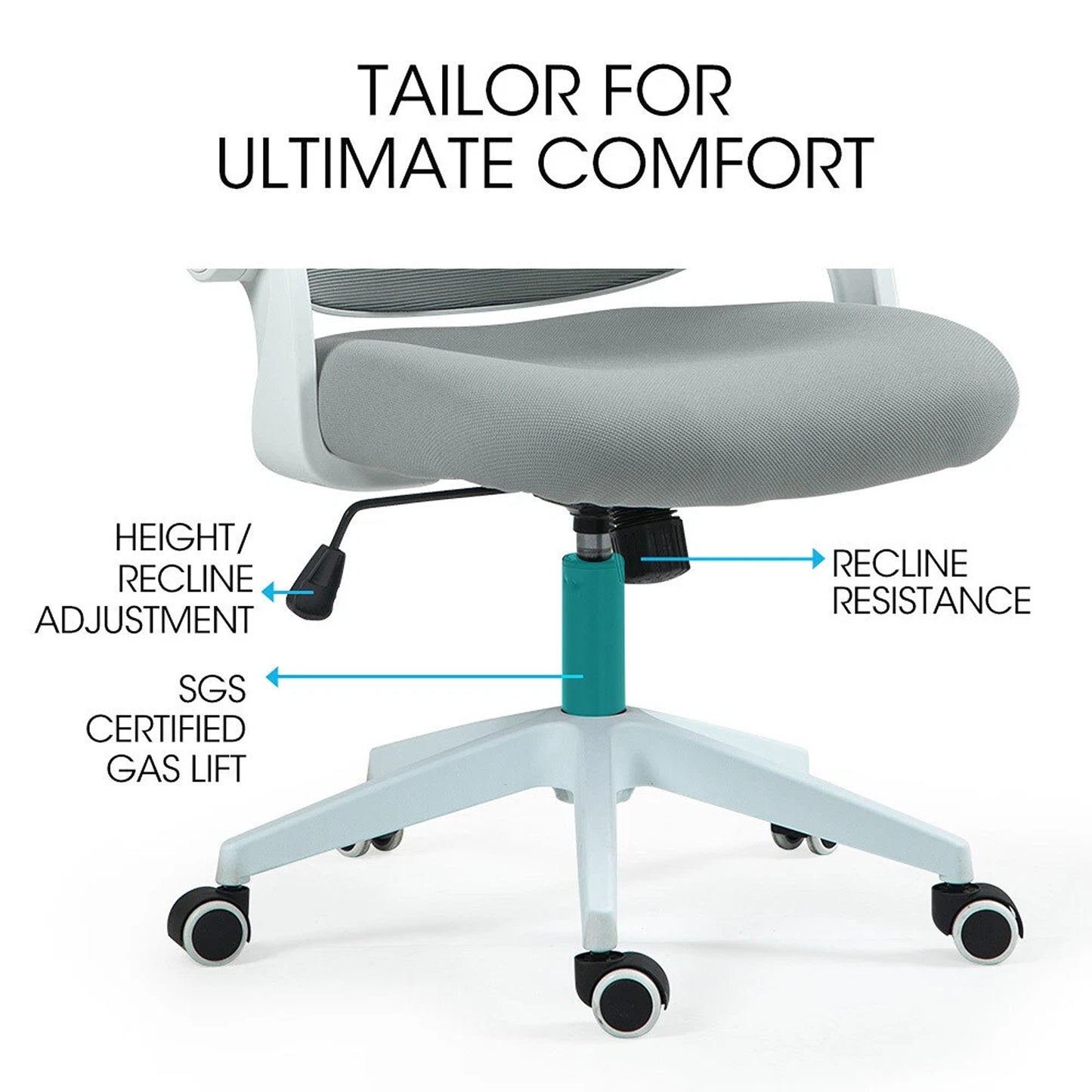 Ergonomic Office Desk Chair Mesh Comfortable Computer Study Chair White Grey