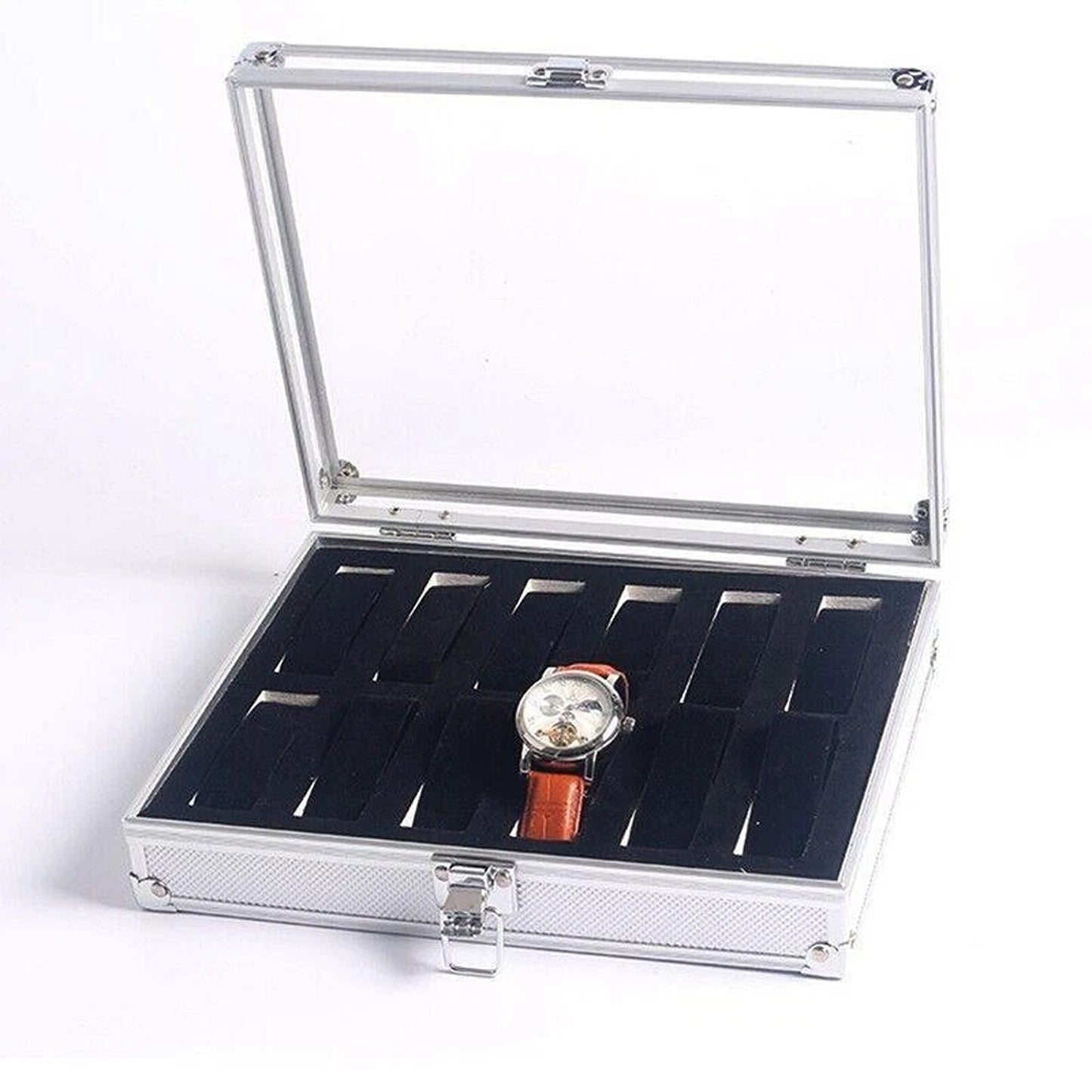 12 Grid Carbon Fiber Aluminum Watch Storage Box