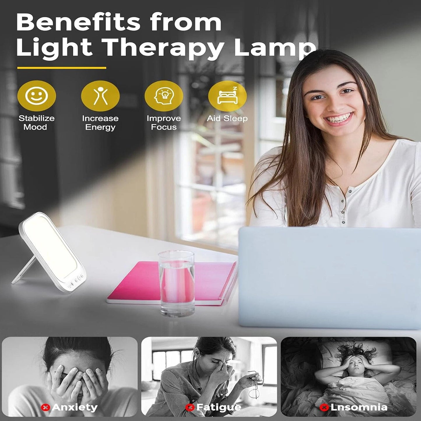 Slim Light Box for SAD Therapy 10000 Lux for Light Therapy Treatment