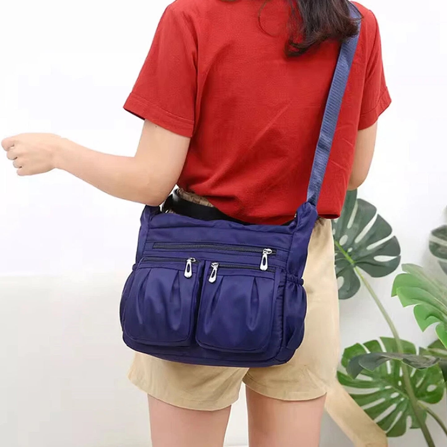 Dark Blue Womens Multi Pocket Crossbody Bag Casual Travel Shoulder Handbag