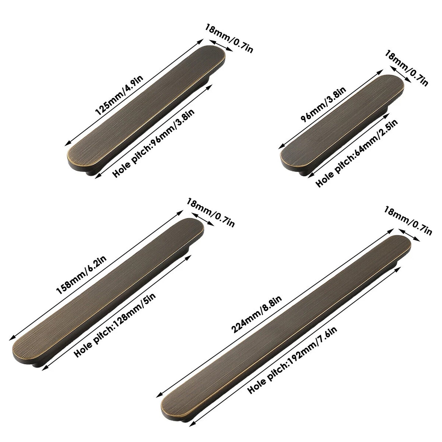 Simple Brass Door Handle Cabinet Pull Knob Wardrobe Handle 4 Sizes for Kitchen