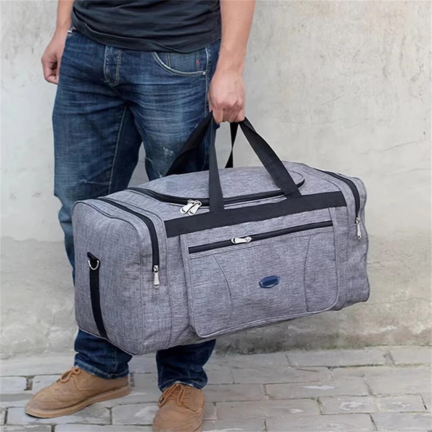 Grey Waterproof Oxford Travel Bag Large Capacity Sports Duffle Bag