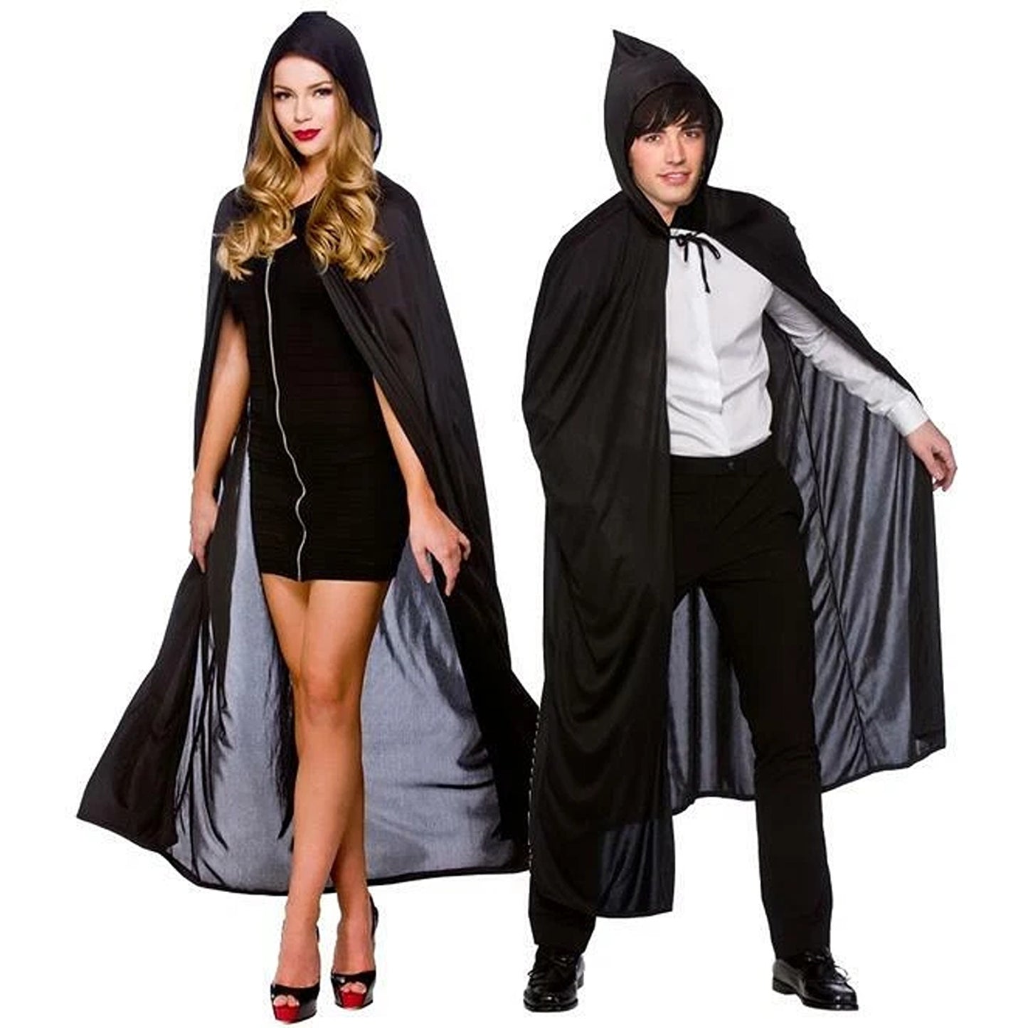 Black Hooded Cape 140cm Unisex Halloween Cosplay Costume