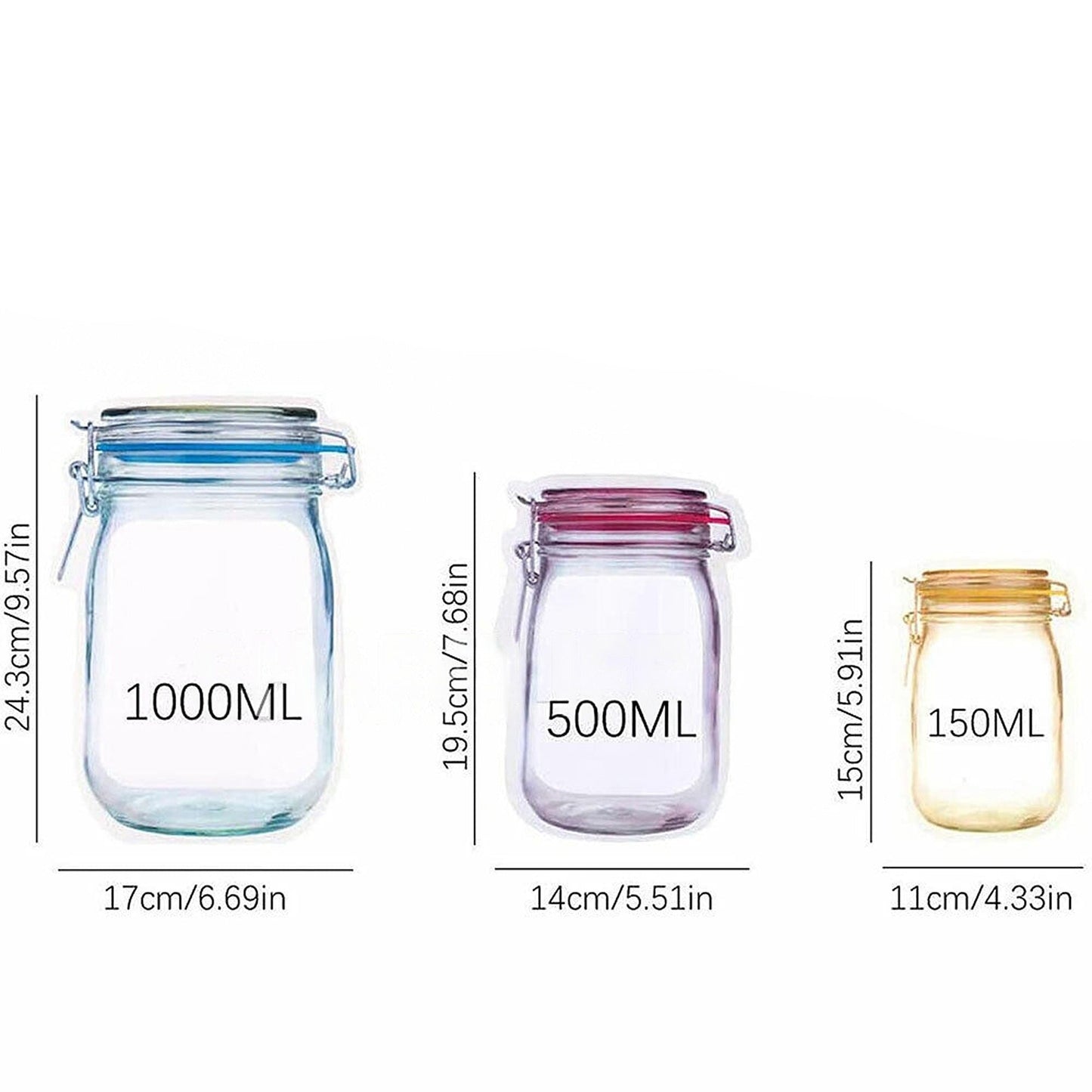 Mason Jar Zipper Reusable Zip Lock Food Storage Bags 10x