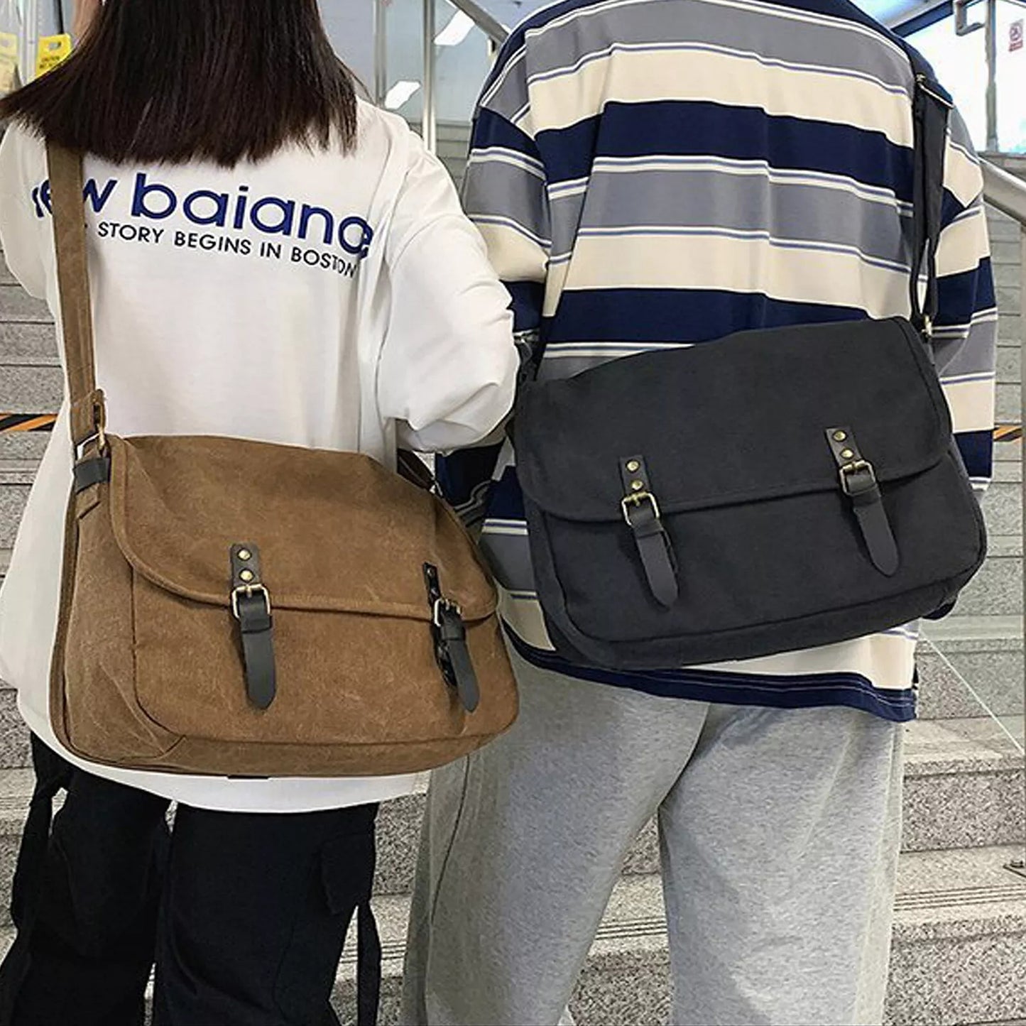 Canvas Shoulder Bag for Men Crossbody Messenger Travel Satchel Haversack
