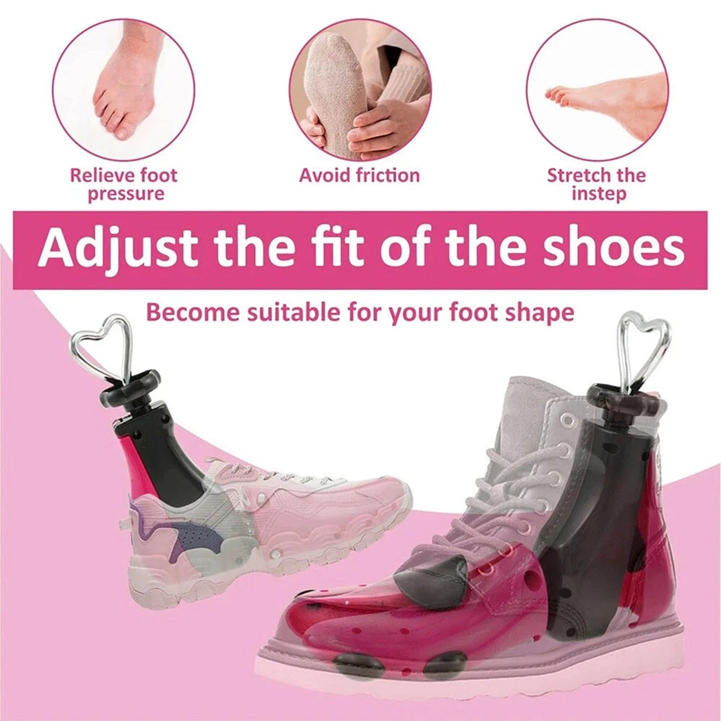Rose Red 2 Pack Adjustable Shoe Stretcher for Men and Women