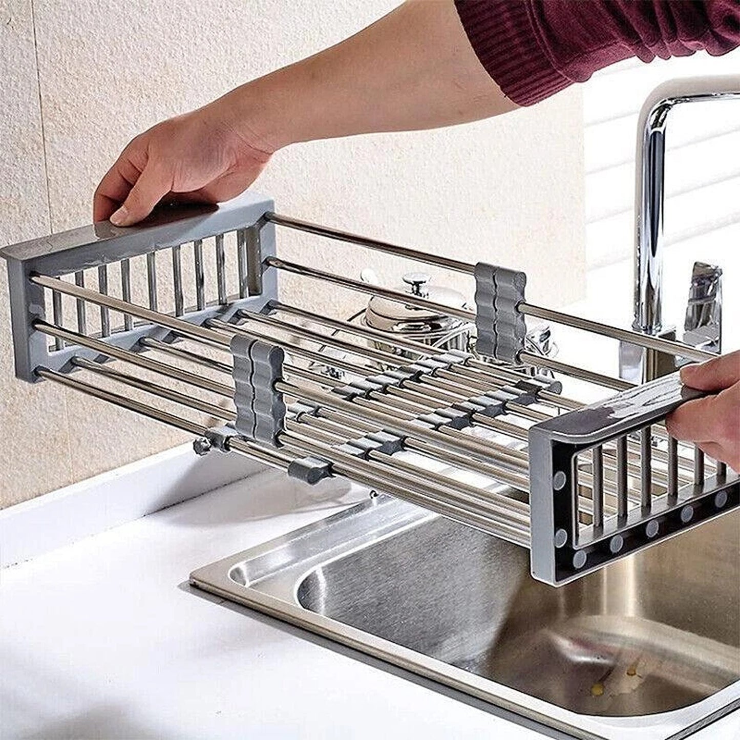 Stainless Steel Sink Dish Drying Rack Drain Basket Organizer