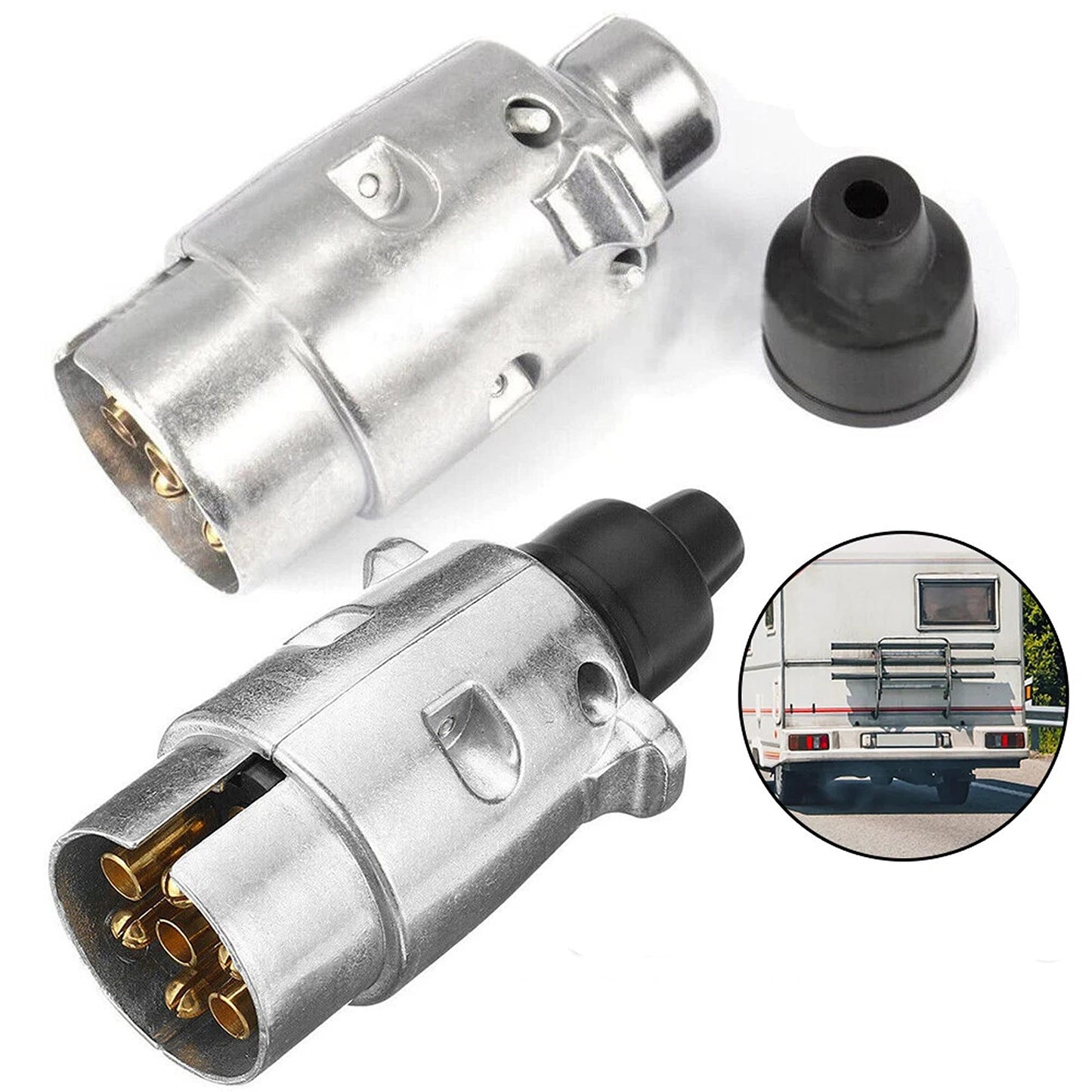 Aluminium 7 Pin Trailer Plug Male Connector Set of 2