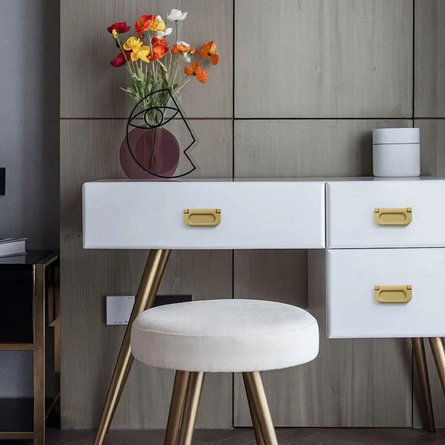 Flat Handle Ring Drawer Cabinet Pull Gold Furniture Door Handle Modern Style