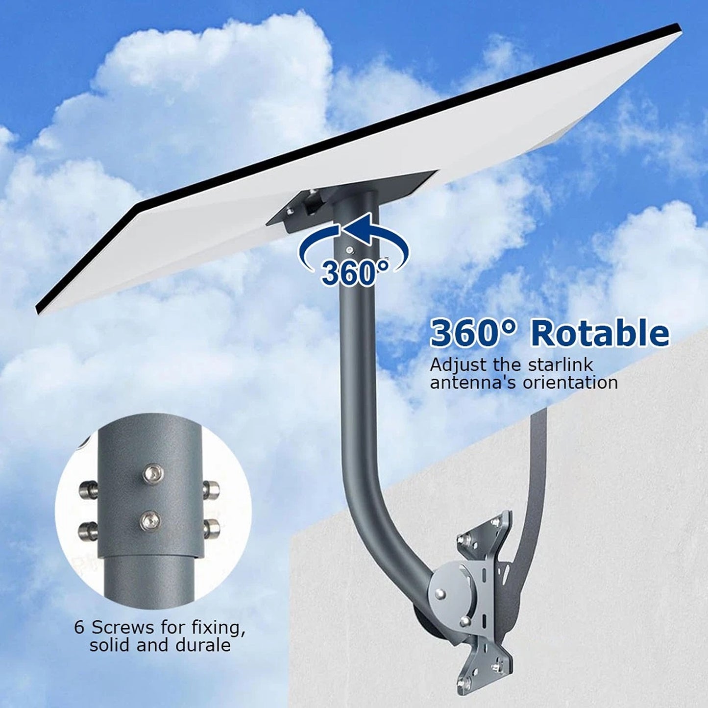 Adjustable Starlink Gen 3 Wall Mount Pole Adapter Kit